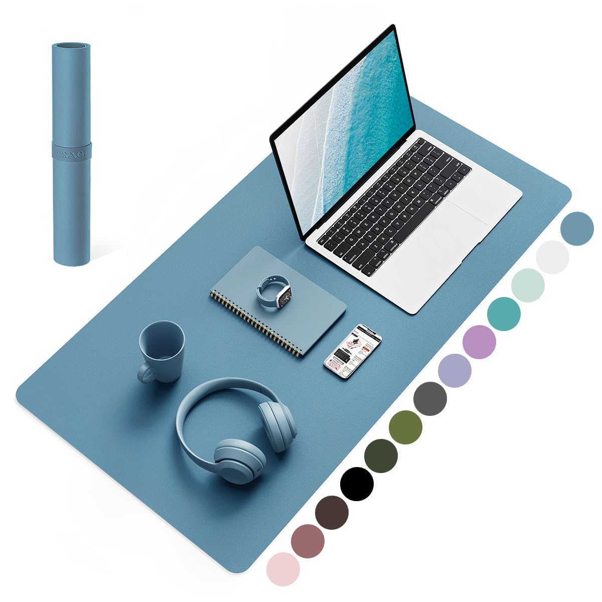 YSAGi Non-Slip Leather Desk Pad, Waterproof Laptop Computer Desk Keyboard Mat, Table Protector Blotter Mat, Large Mouse Pad for Office/Work/Home/Decor(Olive Green, 31.5" x 15.7")