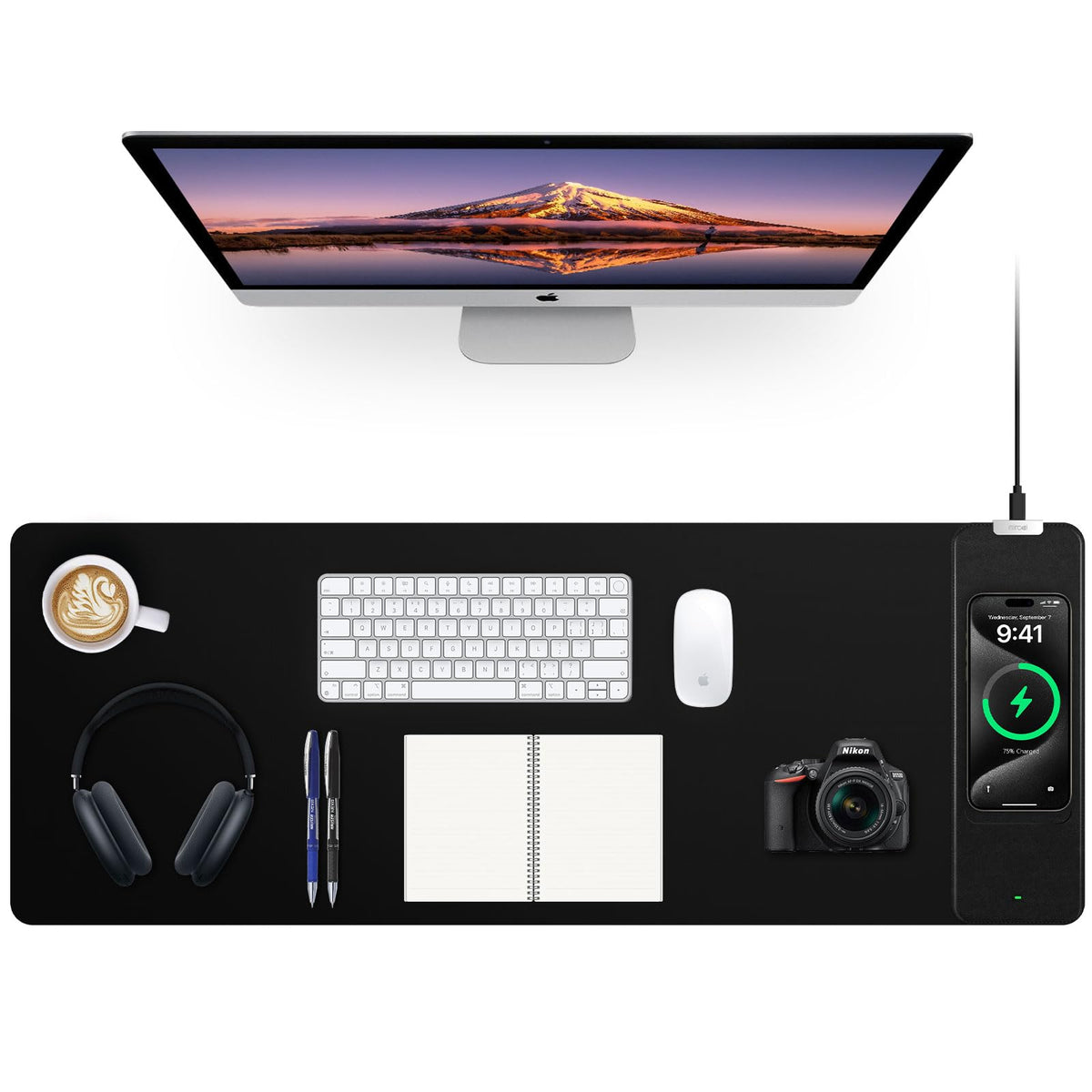 Wireless Charging RGB Mouse Pad with Phone Stand, Large Gaming Desk Mat