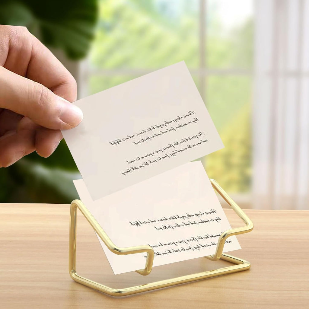 2 Pack Gold Metal Business Card Holder for Desk, Card Stand for Office Home