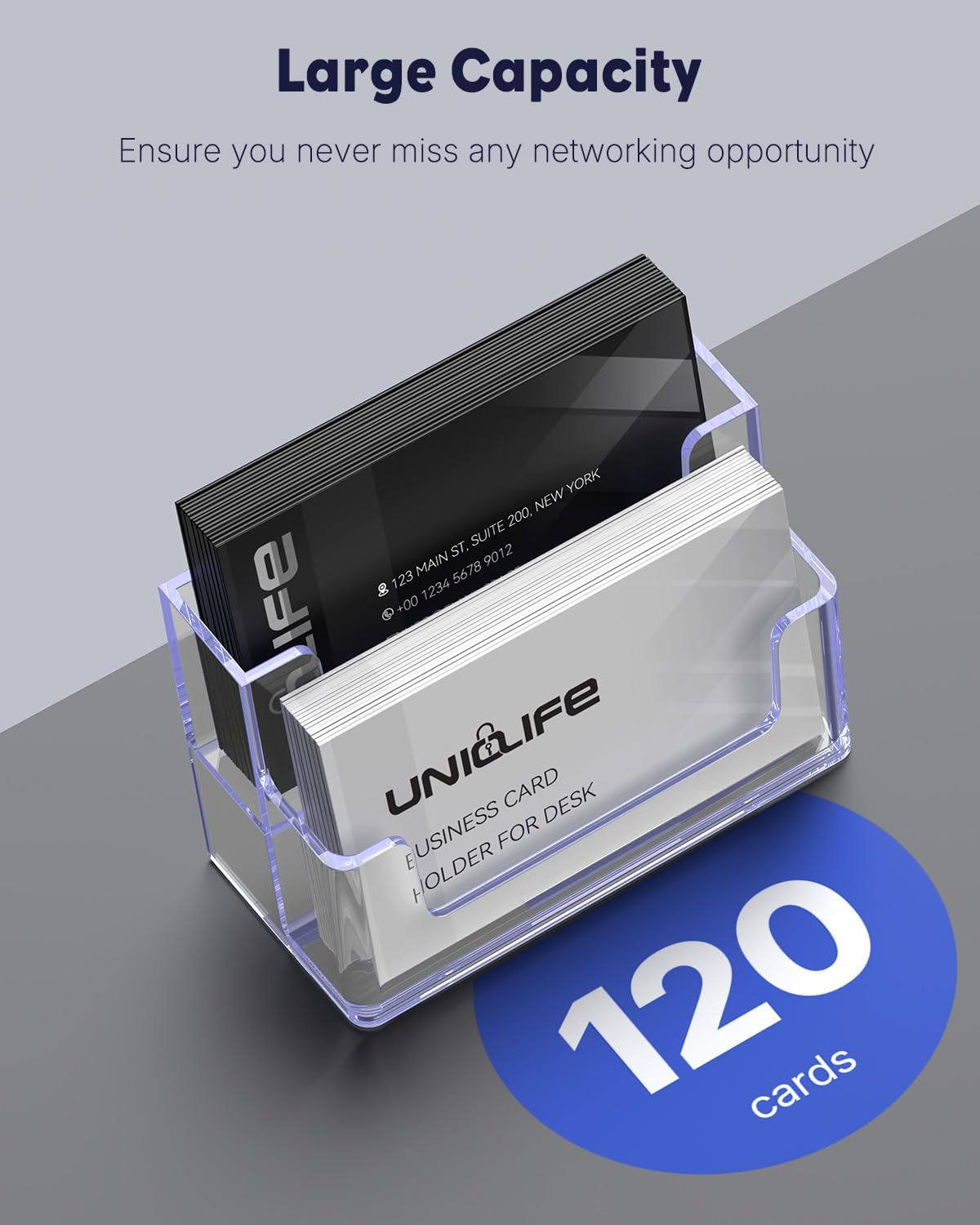 Uniclife 2 Pack Acrylic Business Card Holder for Desk, 120 Card Capacity