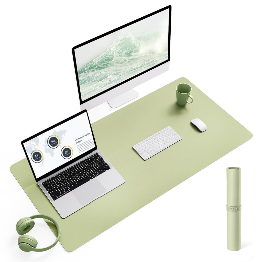 YSAGi Non-Slip Leather Desk Pad, Waterproof Laptop Computer Desk Keyboard Mat, Table Protector Blotter Mat, Large Mouse Pad for Office/Work/Home/Decor(Olive Green, 31.5" x 15.7")