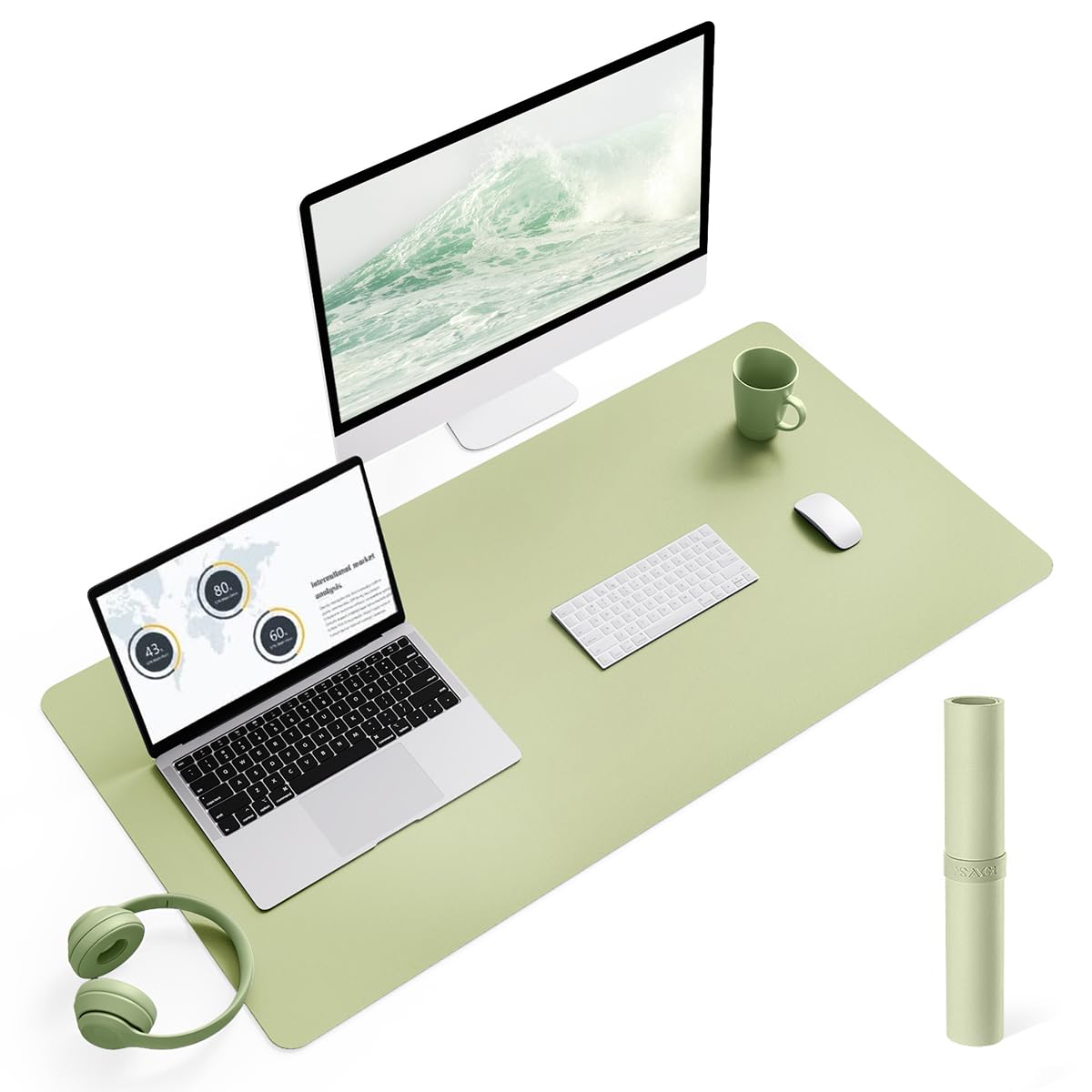 YSAGi Non-Slip Leather Desk Pad, Waterproof Laptop Computer Desk Keyboard Mat, Table Protector Blotter Mat, Large Mouse Pad for Office/Work/Home/Decor(Olive Green, 31.5" x 15.7")