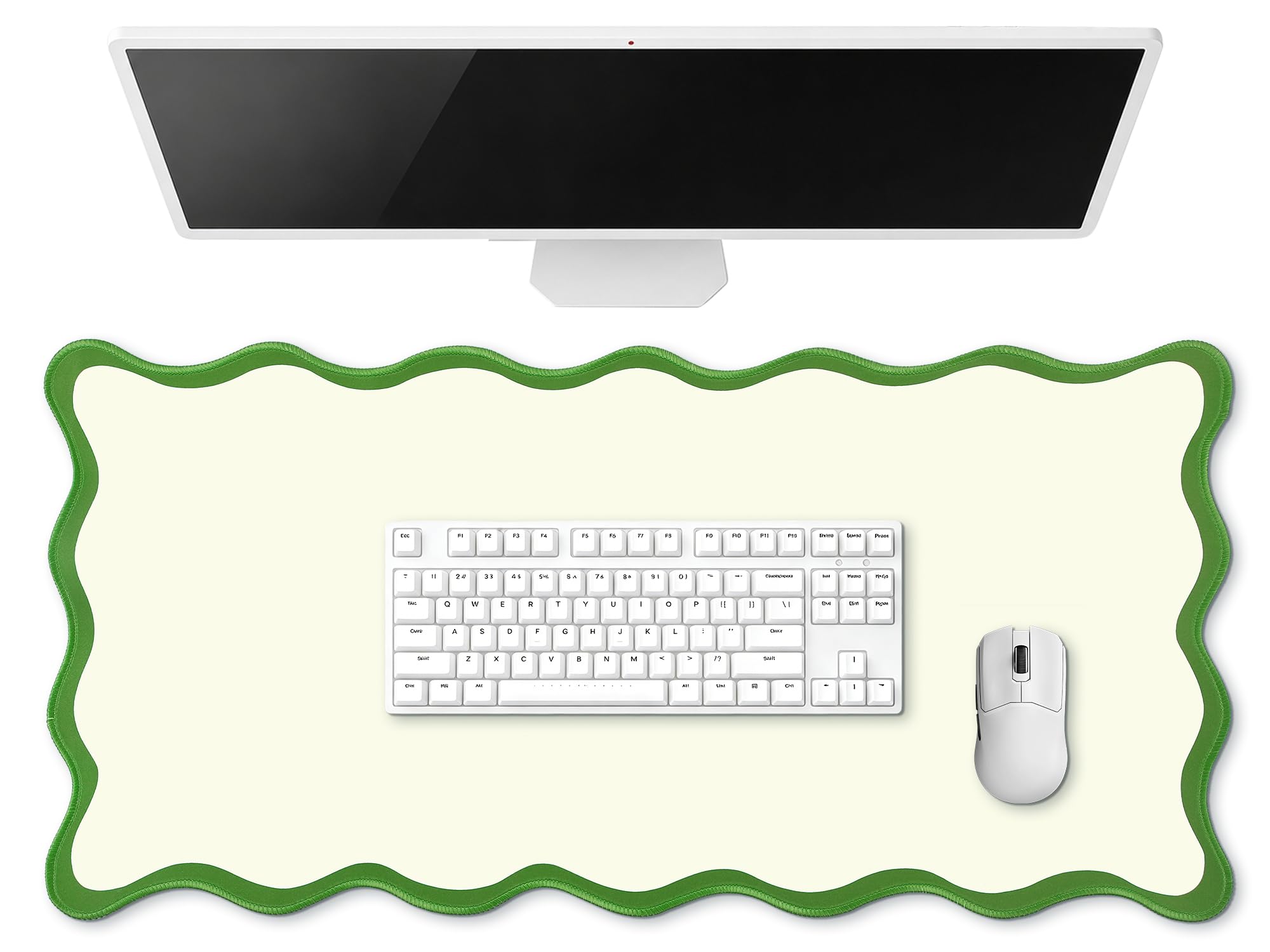 Hahafelt Large Scalloped Desk Mat Pad, Blue, 31.5 x 15.8 Inches