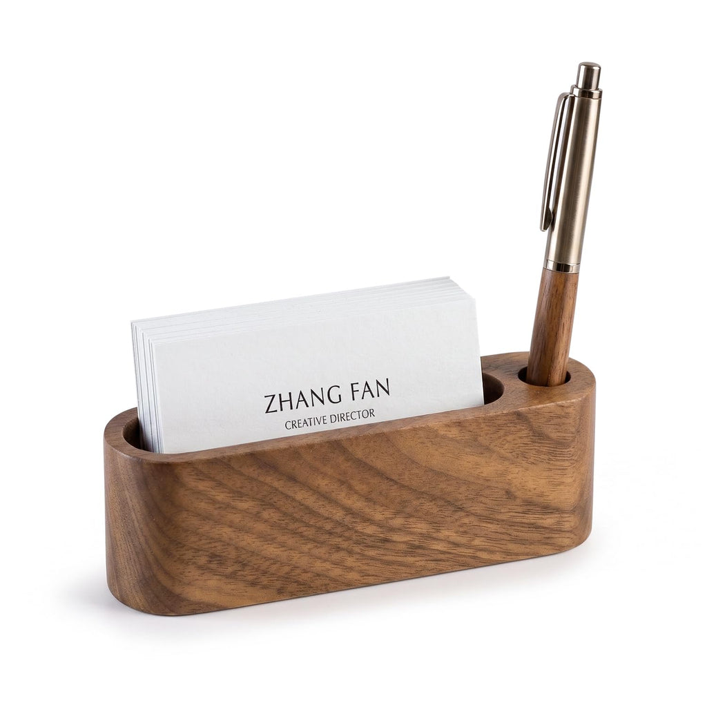 Business Card Holder for Desk, Minimalist Office Wooden Organizer