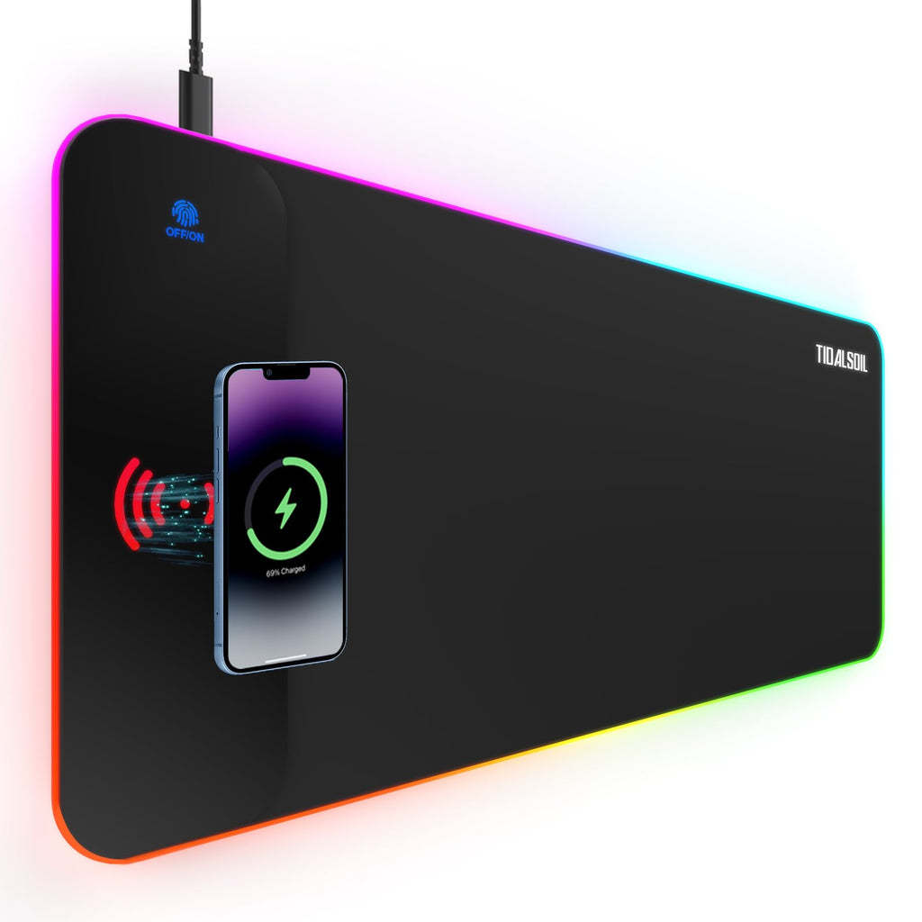 TIDALSOIL RGB Gaming Mouse Pad, 31.5x11.8 in Extended LED Desk Mat, Black