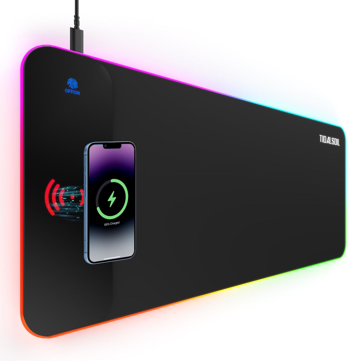 TIDALSOIL RGB Gaming Mouse Pad, 31.5x11.8 in Extended LED Desk Mat, Black