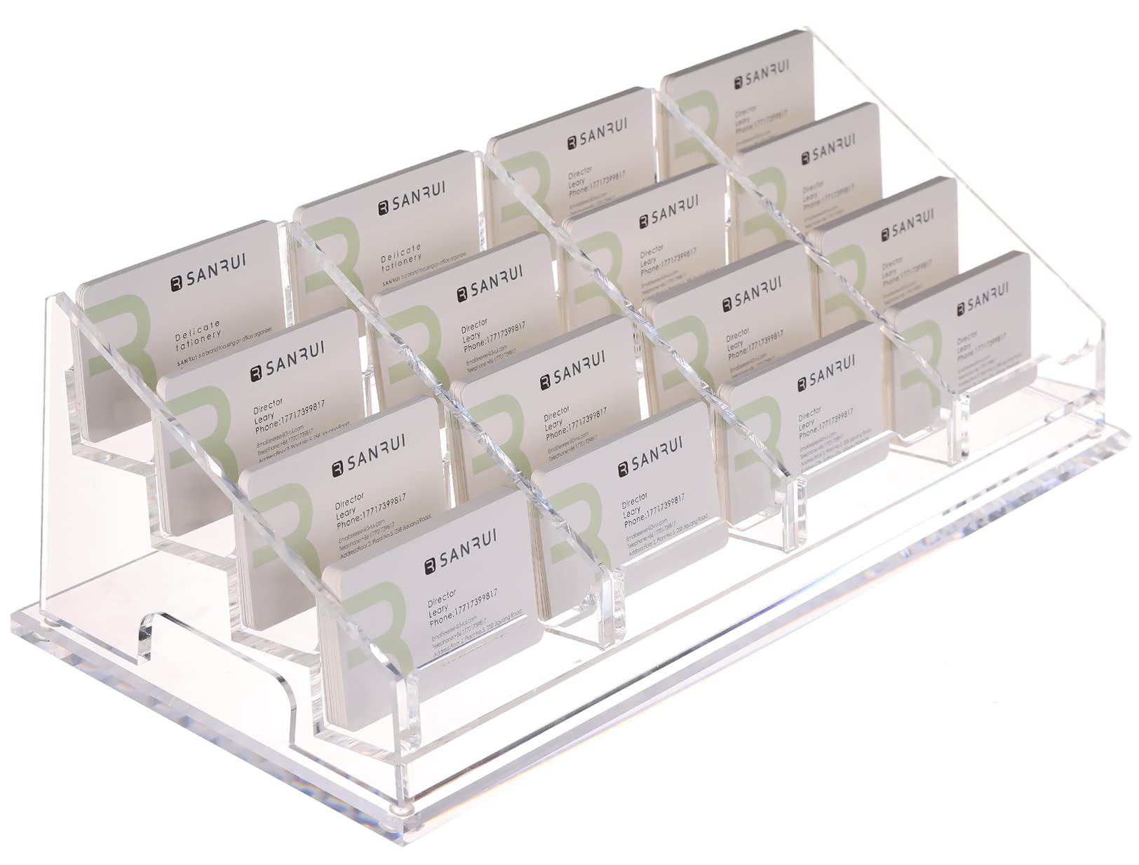 YUXUN Business Card Holder Display for Desk, Clear Acrylic Cards Organizer 3 Tier 3 Slots, Business Card Stand for Women Men, Multiple Business Card Display for Exhibition, Home, Office