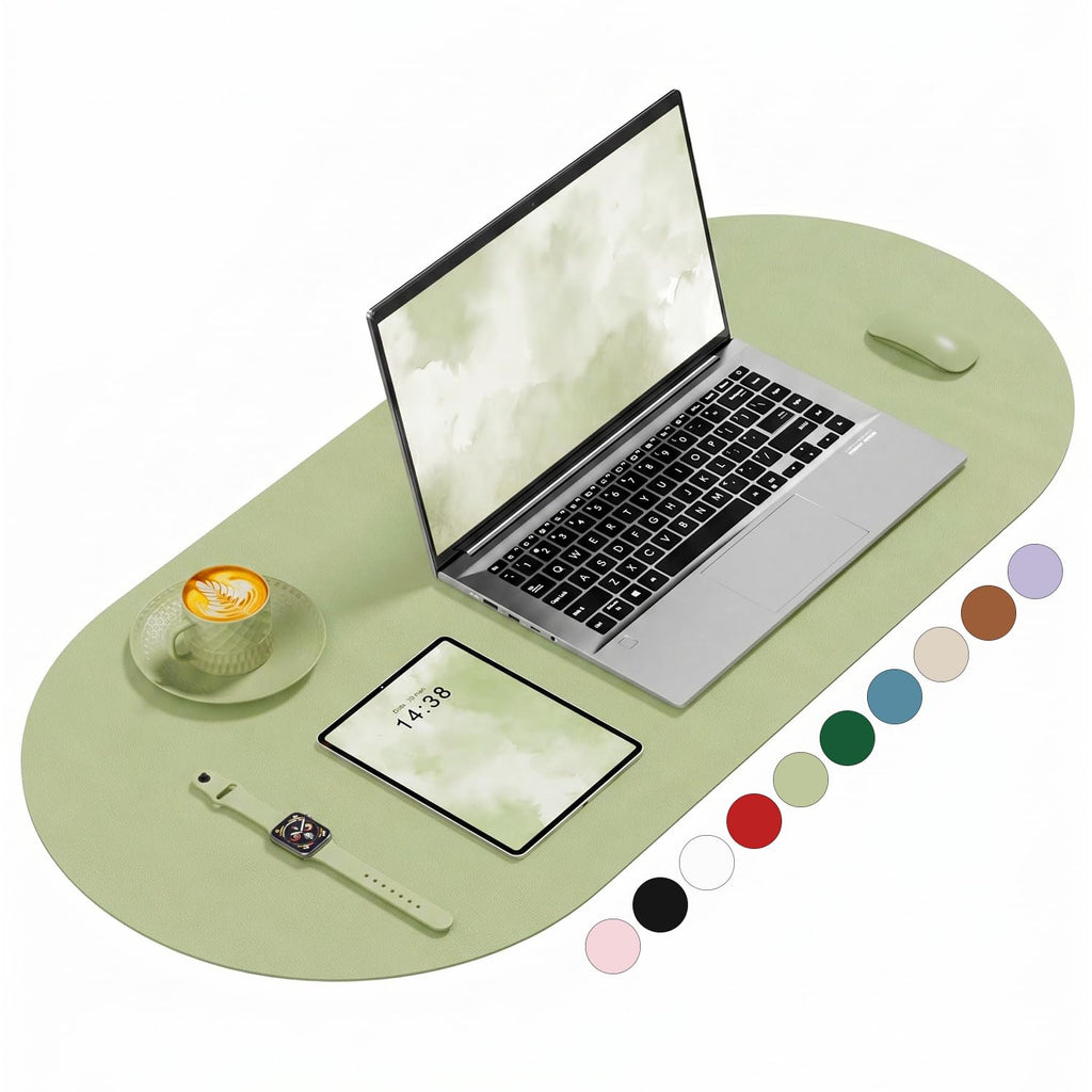 Desk Mat, 31.5" x 15" Oval PU Leather Non-Slip Desk Pad Large Mouse Pad for Desktop, Waterproof Countertop Protector Writing Mat for Office, Home, Gaming, Vanity, Light Pink