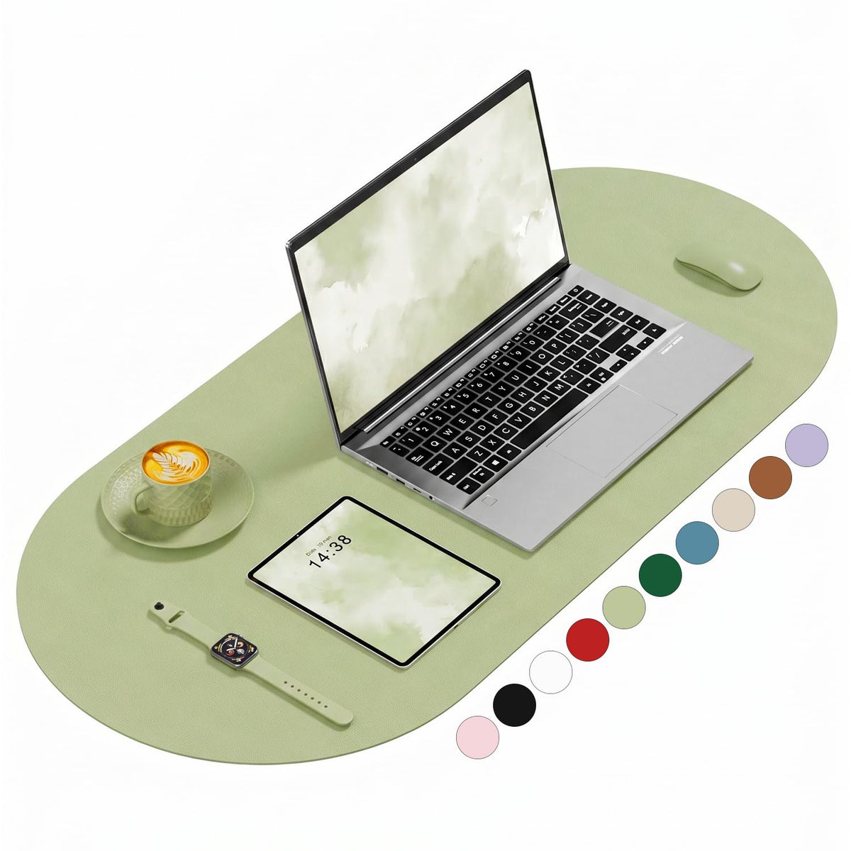 Desk Mat, 31.5" x 15" Oval PU Leather Non-Slip Desk Pad Large Mouse Pad for Desktop, Waterproof Countertop Protector Writing Mat for Office, Home, Gaming, Vanity, Light Pink