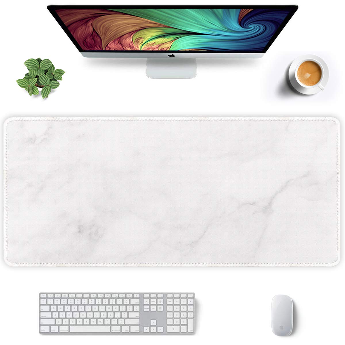 Auhoahsil Desk Mat, Ultra Large Mouse Pad, XXL Gaming Mousepad, Green Tropical Leaves Deskpad, Big Extended Full Size Mouse Pad, Desktop Desk Matt for Keyboard, Laptop & Computer, 35.5 x 15.7 in