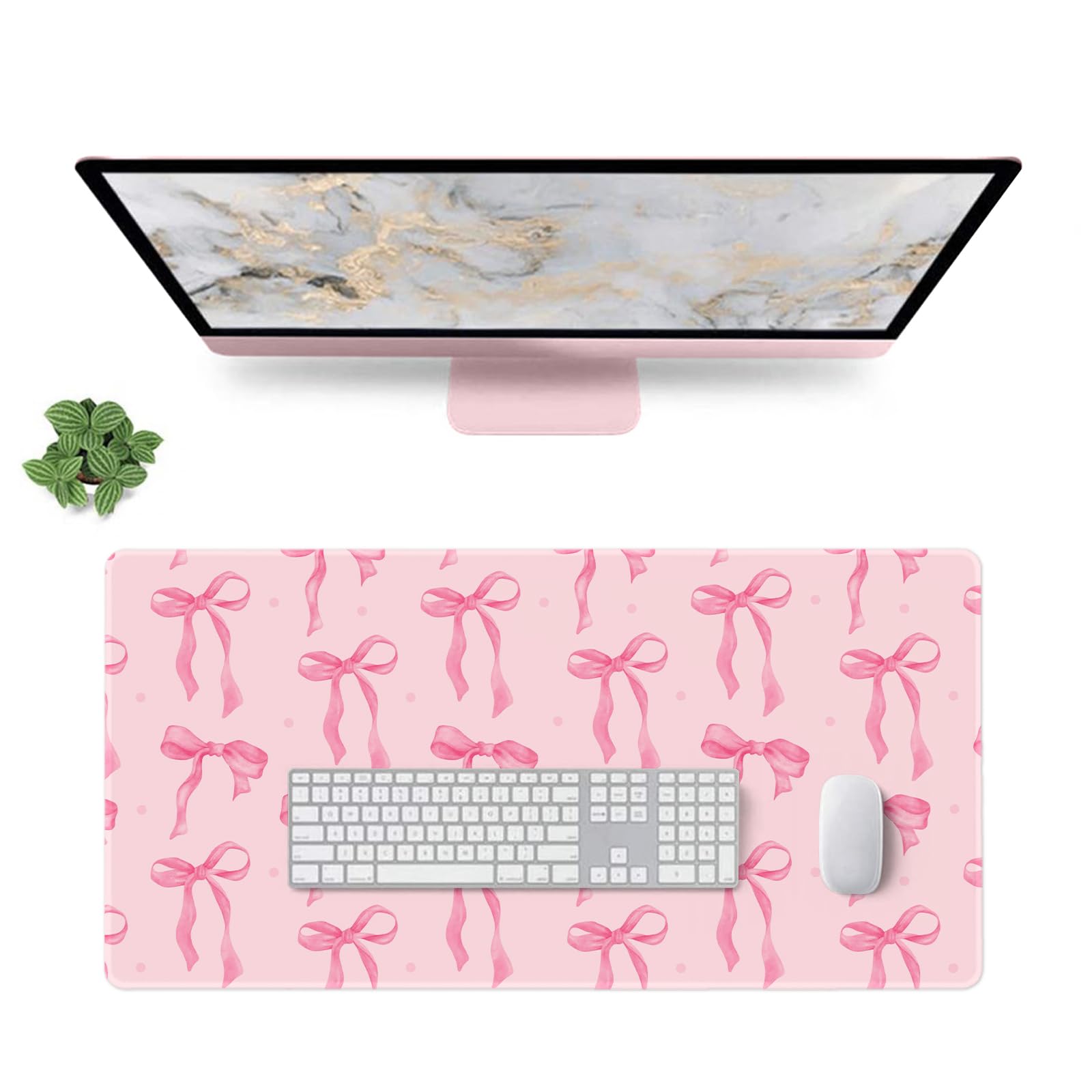 Pink Mouse Pad, Bows Desk Mat Computer Mat Desk Accessories 31.5 x 11.8