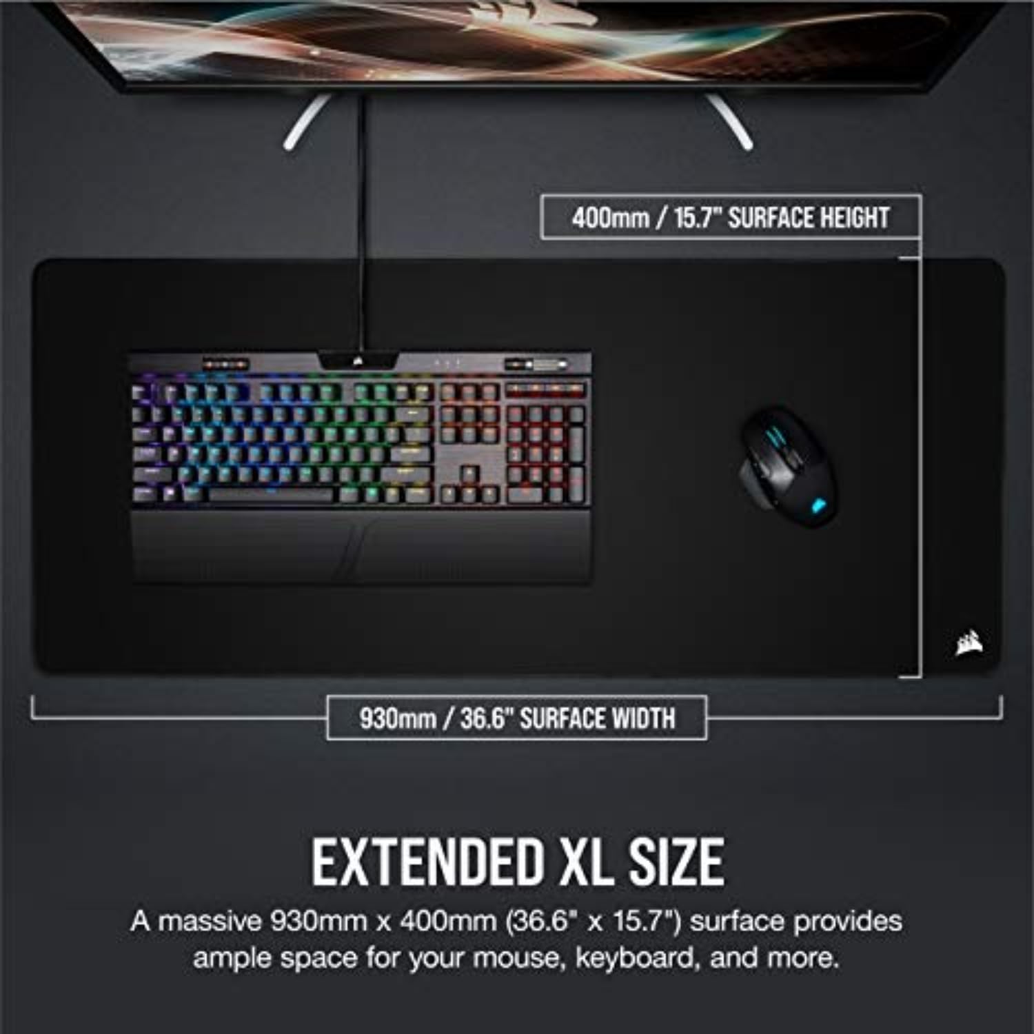 Corsair MM350 PRO Spill-Proof Cloth Gaming Mouse Pad – Extended XL – Black