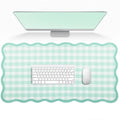 Scalloped Gingham Pink Desk Mat,Large Cute Desk Pad for Keyboard Mouse,Girly Mouse Pad for Desktop Office