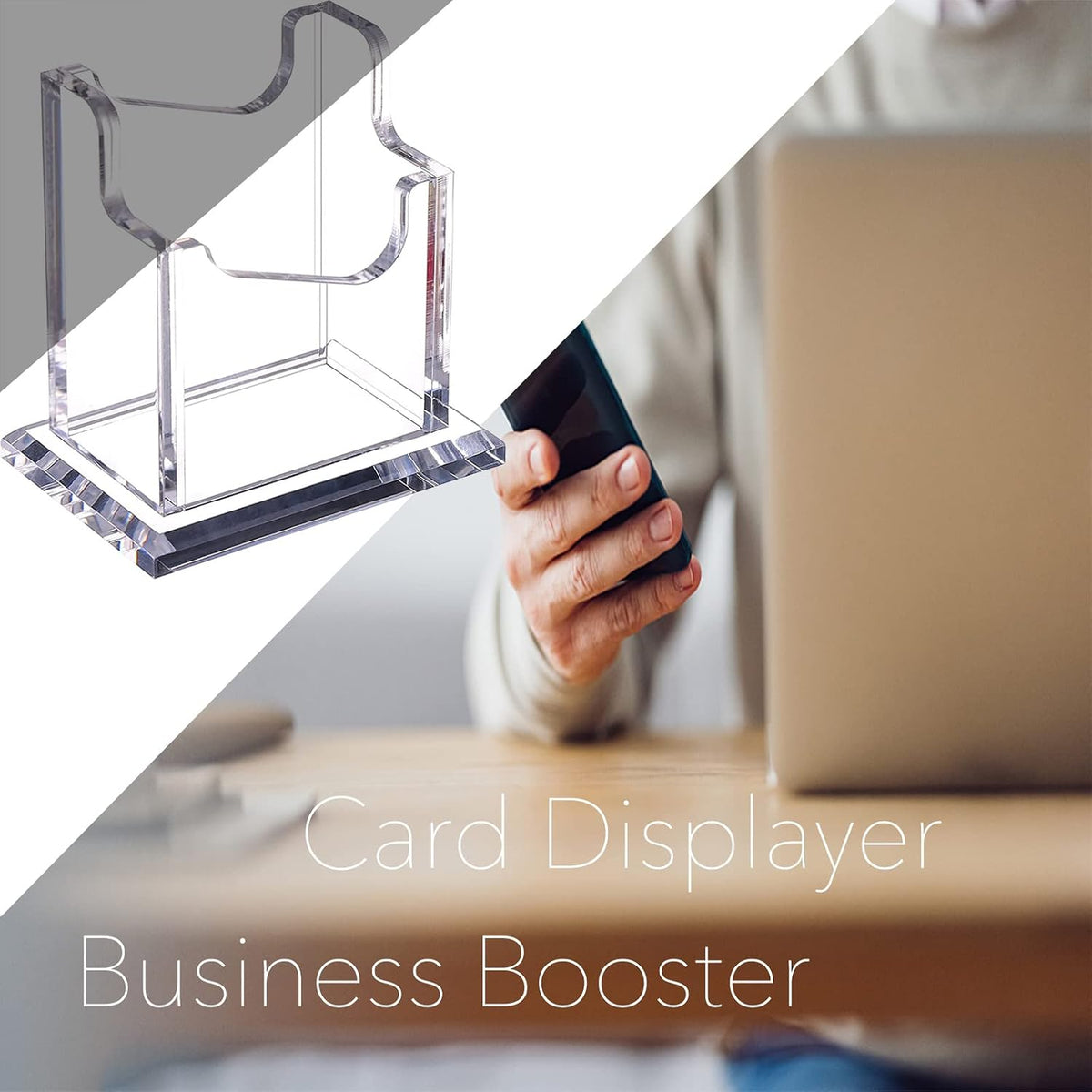 PARTSPOWER Acrylic Business Card Holder for Desk, Vertical Clear Business Name Card Display Stand, Desk Accessory Business Name Card Organizer (Vertical, 1-Slot)