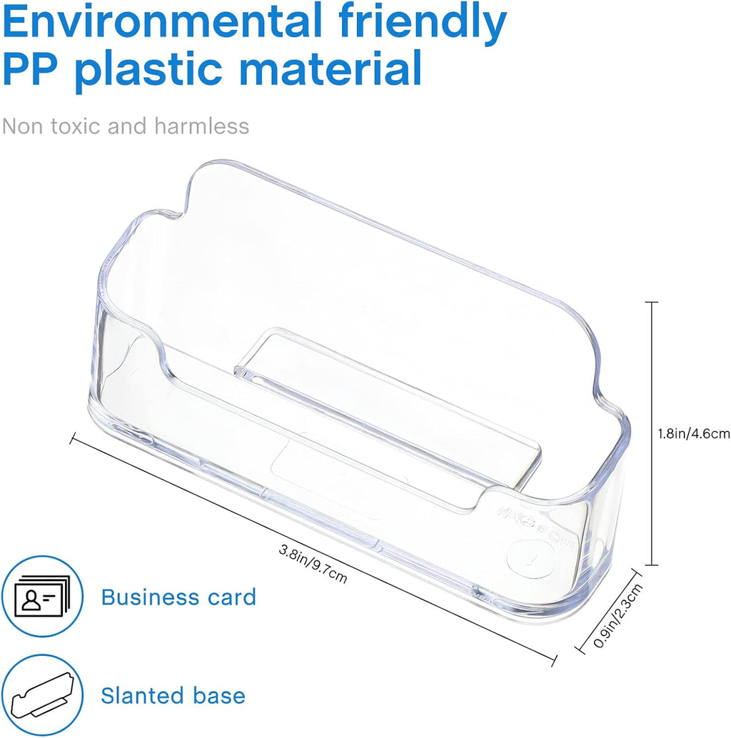 Leinuosen 50 Pack Business Card Holder for Desk Acrylic Business Card Holder Display Clear Label Stand Label Table Desktop Organizer for Home and Office