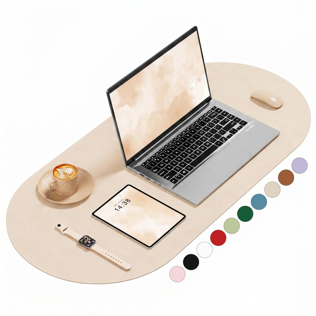 Desk Mat, 31.5" x 15" Oval PU Leather Non-Slip Desk Pad Large Mouse Pad for Desktop, Waterproof Countertop Protector Writing Mat for Office, Home, Gaming, Vanity, Light Pink