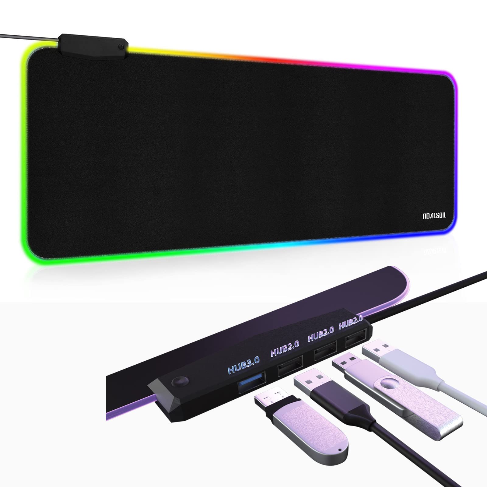 TIDALSOIL RGB Gaming Mouse Pad, 31.5x11.8 in Extended LED Desk Mat, Black