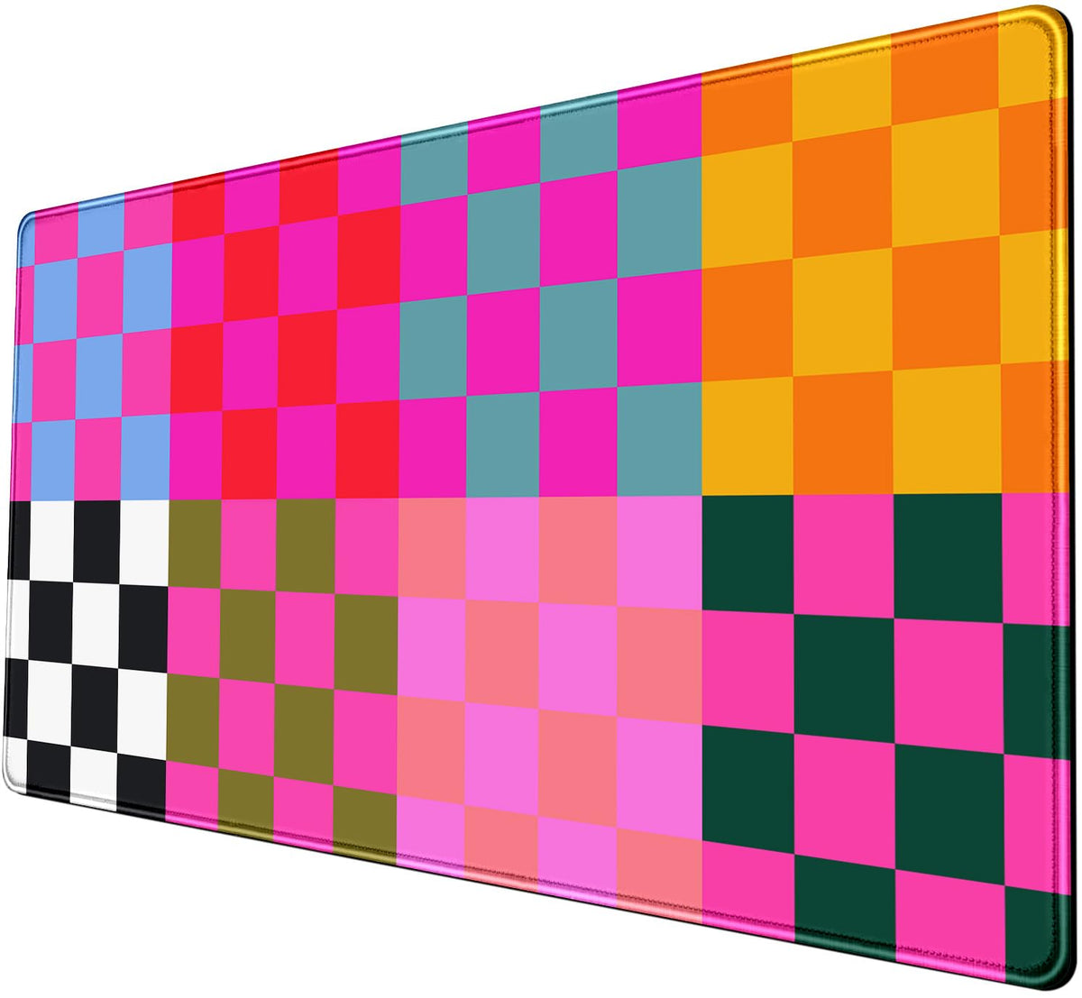 Checkered Desk Mat Cute Pink Pastel XXL Large Mouse Pad Aesthetic Boho Desk Pad with Stitched Edges, Office Decor Keyboard Pad Mouse Mat for Computer