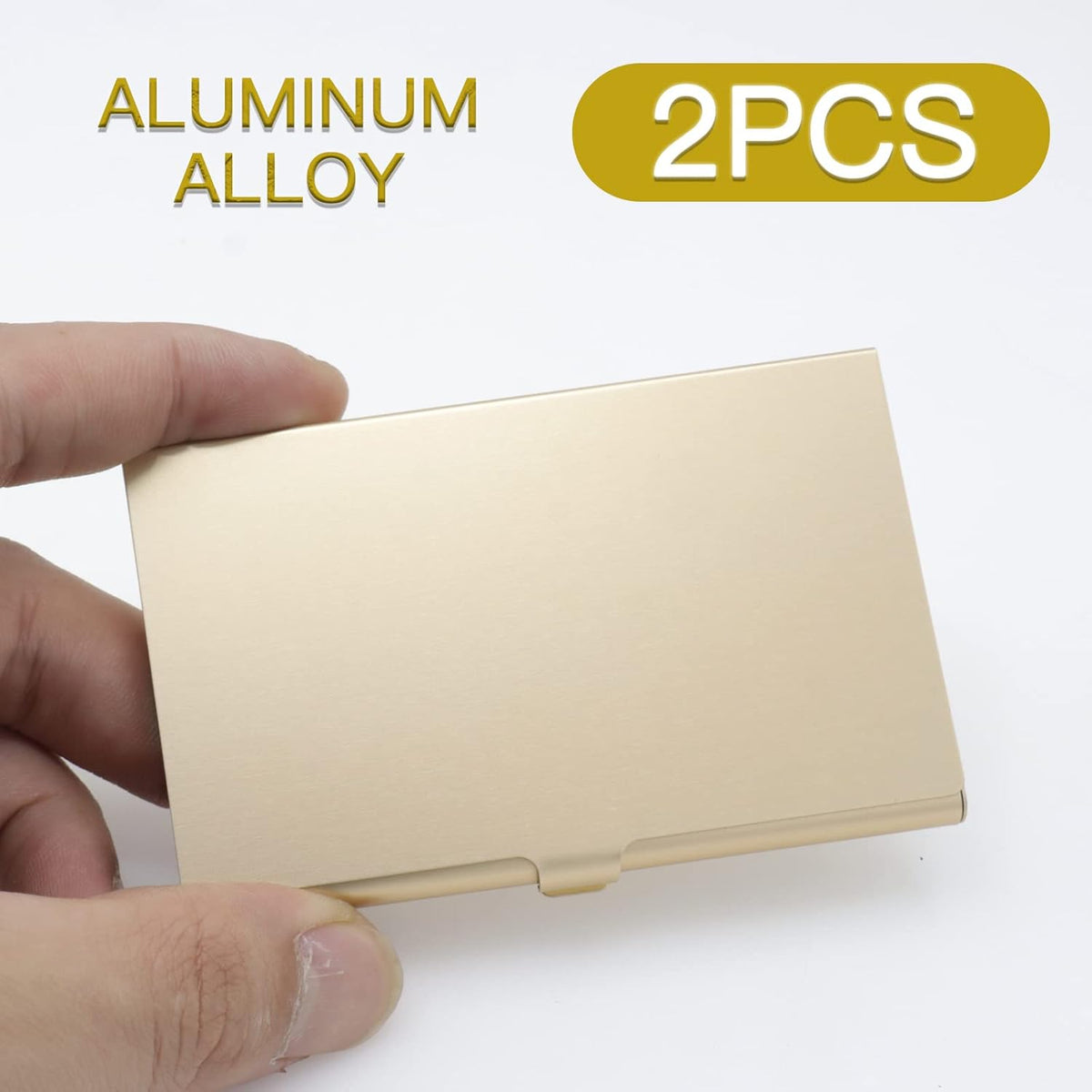 2-Pack Gold Aluminum Business Card Holder Slim Flip Pocket Case