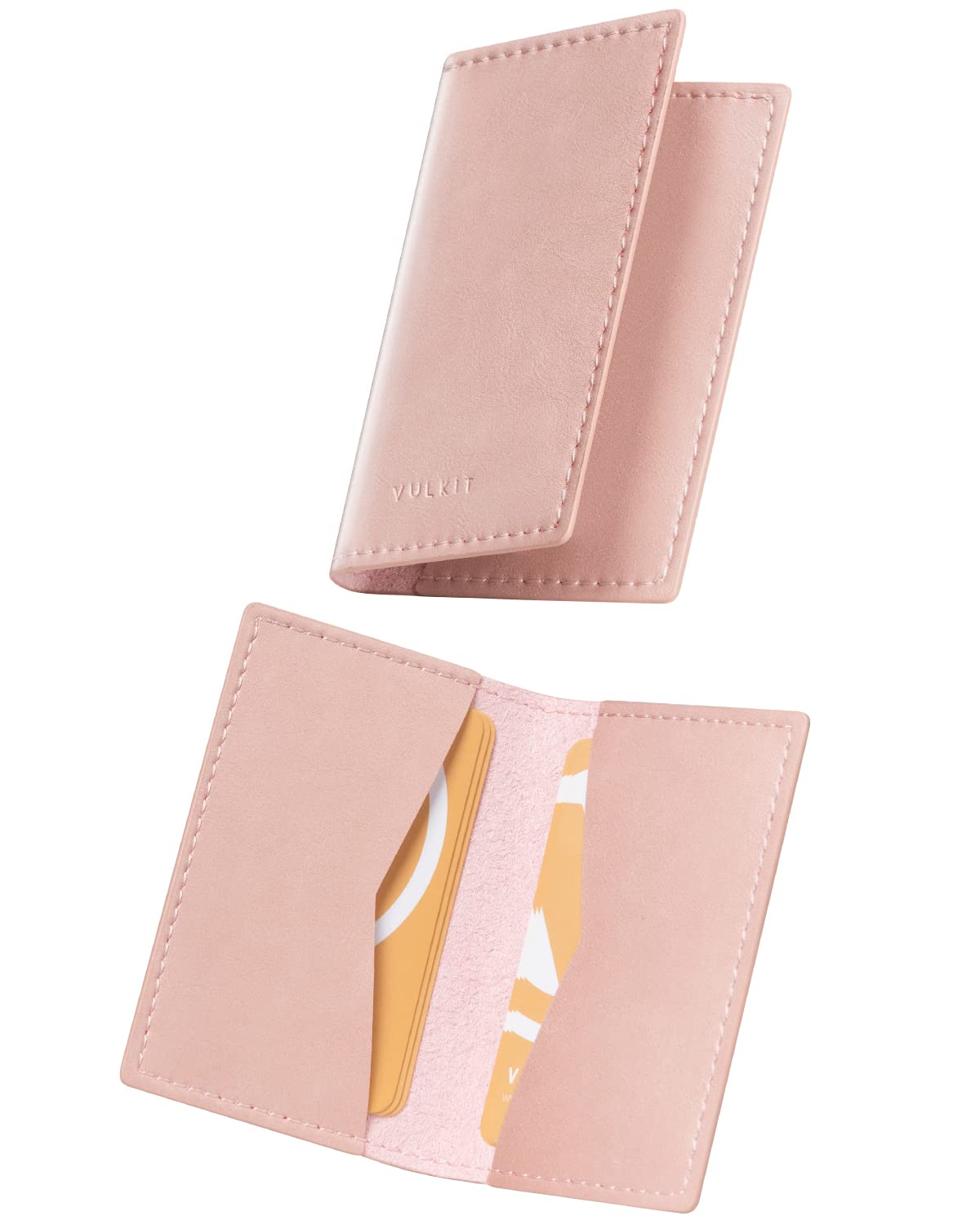 VULKIT Leather Business Card Holder 2 Sided Slim Business Name Card Organizer for Men or Women, Up to hold 20 cards (Vintage Brown)
