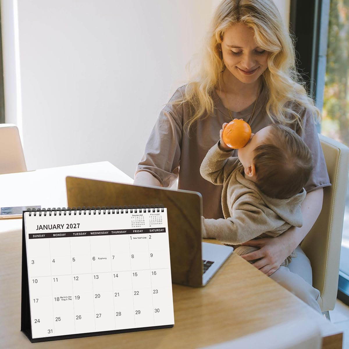 SKYDUE Desk Calendar 2026-2027, Jul 2026 to Dec 2027, 18 Months Small Desk Calendar with Planner Stickers, 10" x 8" Desktop Calendar Planner Standing Flip, Black