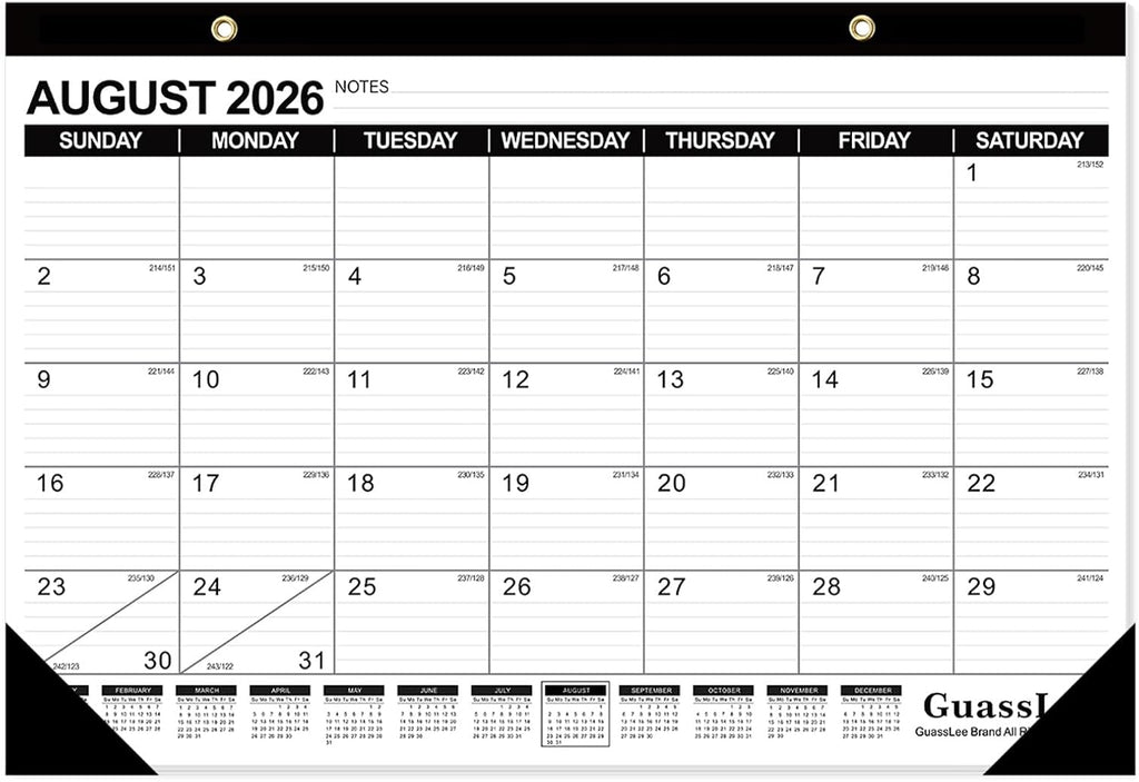 GuassLee Desk Calendar 2026-2027 - 19 Months Academic Calendar 17" × 11.5" Desktop Calendar from Jun. 2026 to Dec. 2027 with Julian Date for Home School Office Desk Top Organizing