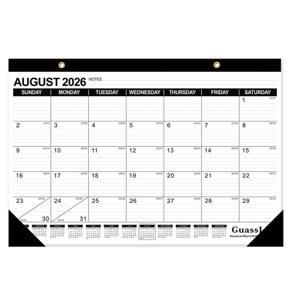 GuassLee Desk Calendar 2026-2027 - 19 Months Academic Calendar 17" × 11.5" Desktop Calendar from Jun. 2026 to Dec. 2027 with Julian Date for Home School Office Desk Top Organizing