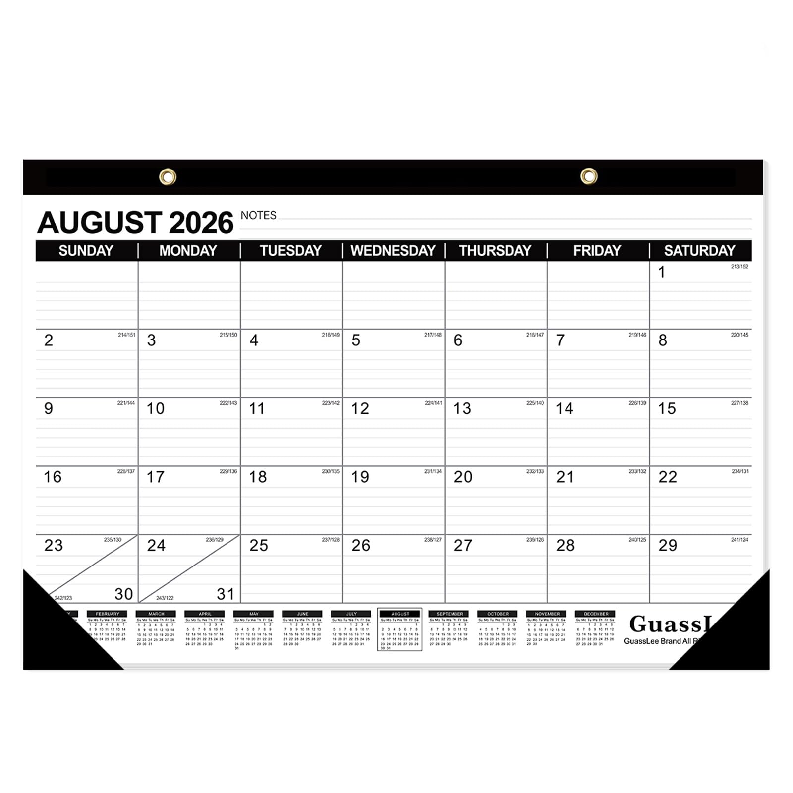 GuassLee Desk Calendar 2026-2027 - 19 Months Academic Calendar 17" × 11.5" Desktop Calendar from Jun. 2026 to Dec. 2027 with Julian Date for Home School Office Desk Top Organizing
