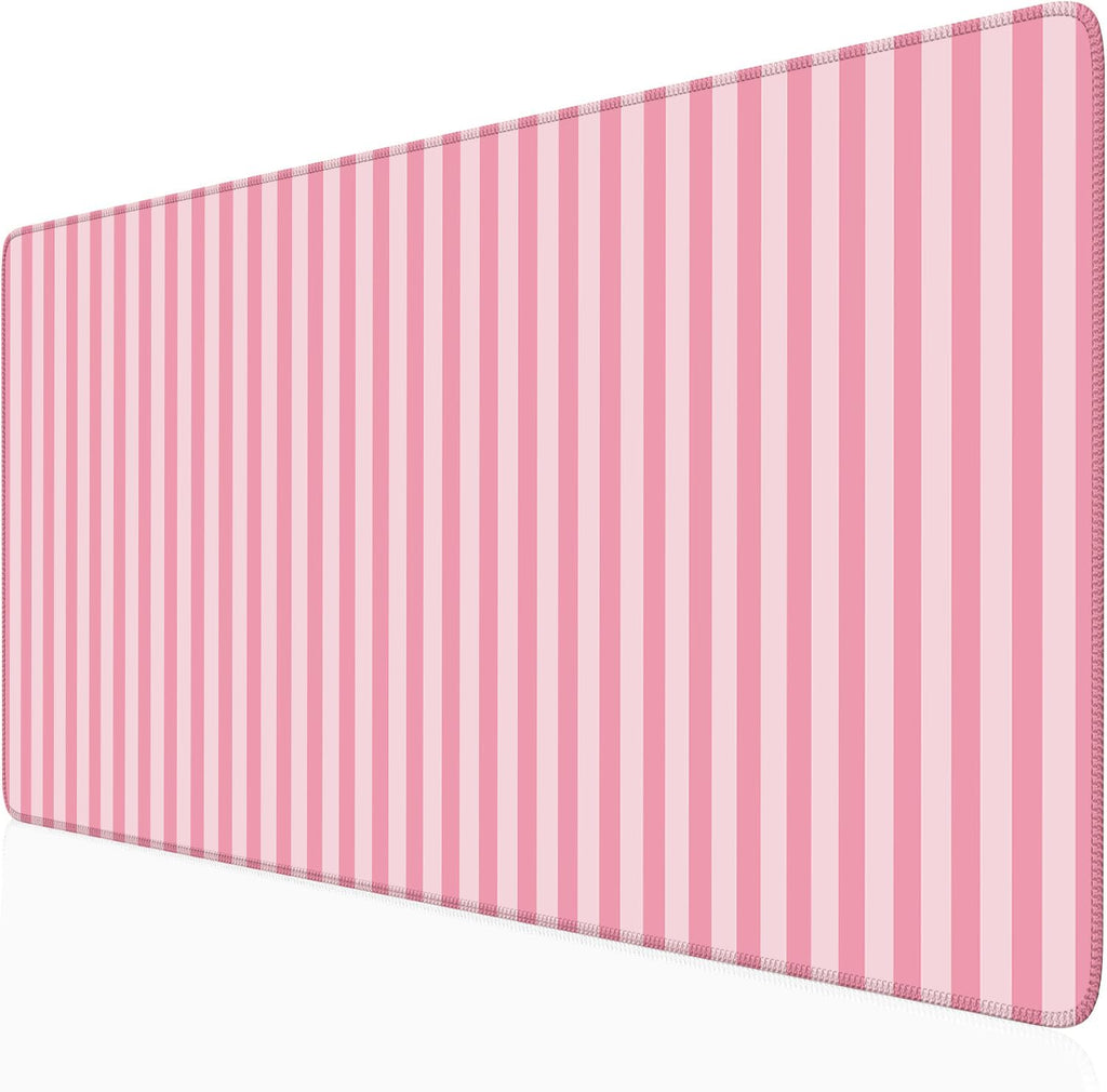 Light Pink Striped Desk Mat Cute Pastel XXL Large Gaming Mouse Pad Desk Pad Kawaii Cozy Aesthetic Keyboard Laptop Computer Mat Home Office Decor for Women