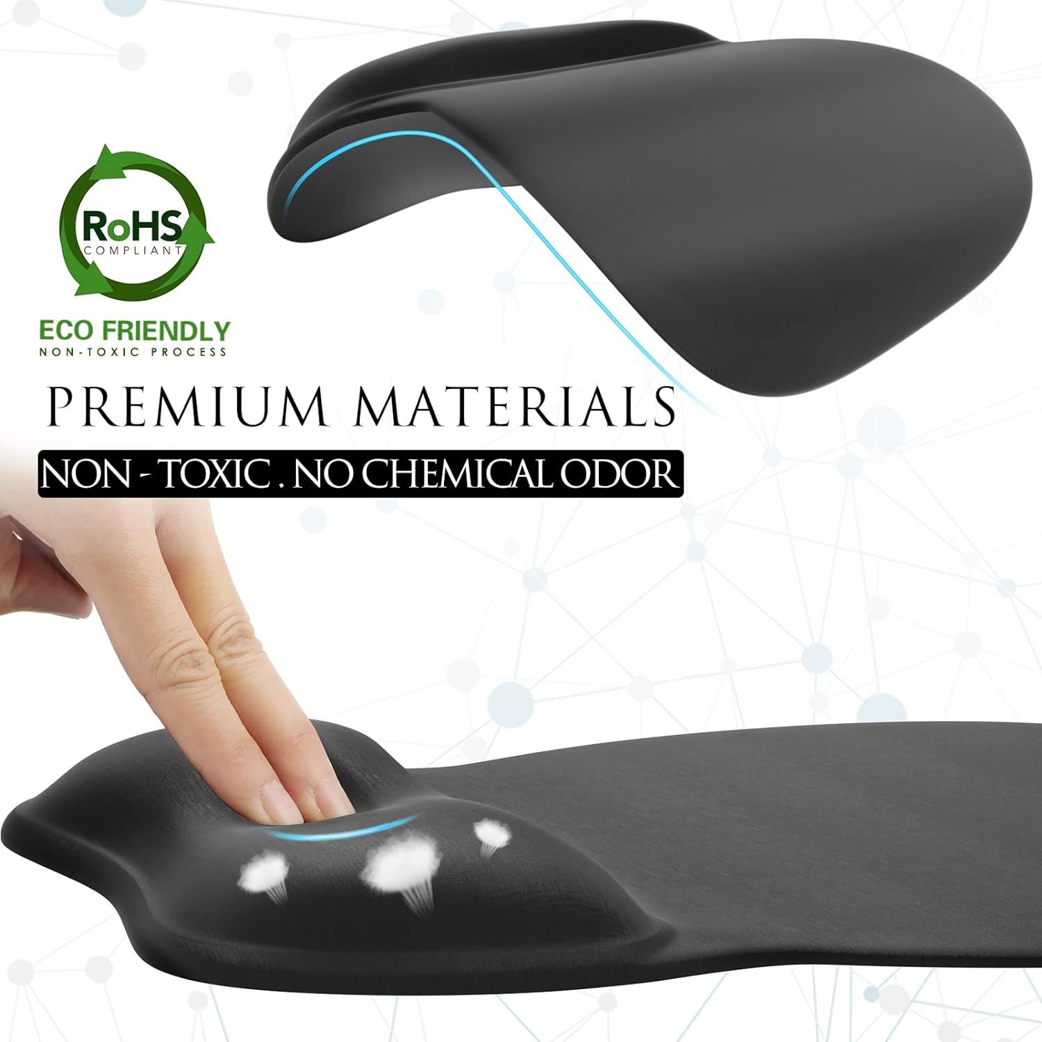 MROCO Ergonomic Mouse Pad with Gel Wrist Rest, 9.4 x 8.1 in, Black
