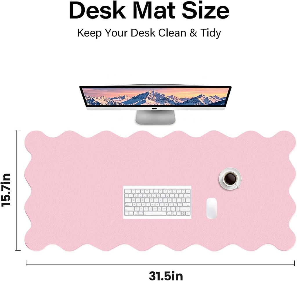 Scalloped Computer Desk Mat for Protection, 31.5 x 15.7 in, Pink
