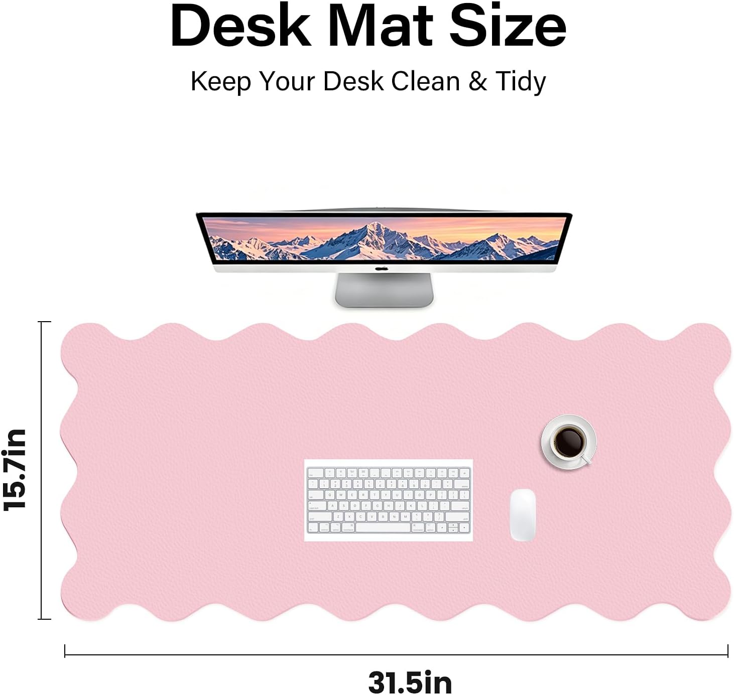 Scalloped Computer Desk Mat for Protection, 31.5 x 15.7 in, Pink