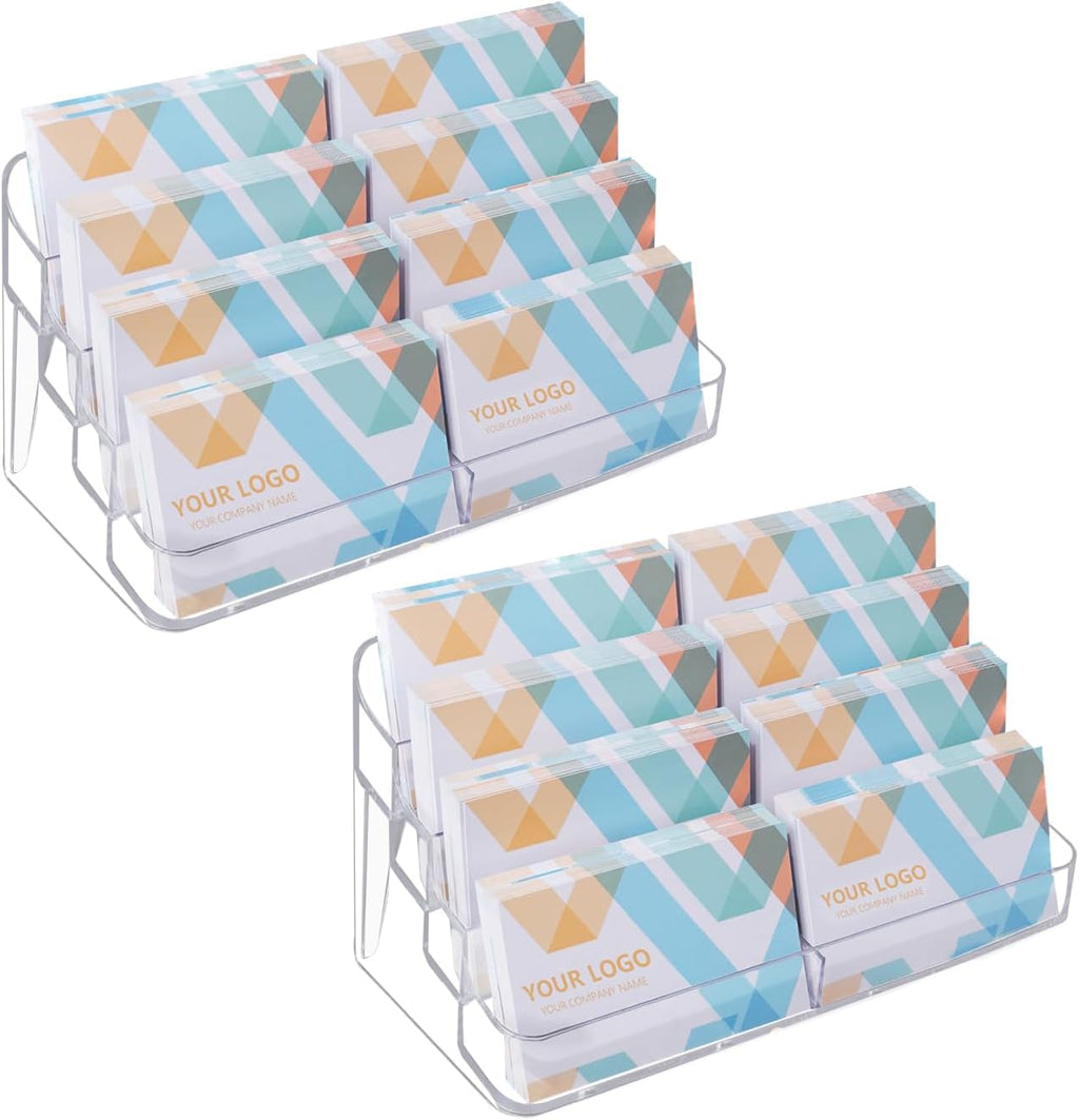 HSYMQ 2 Pack Plastic Business Card Holder for Desk, Clear Acrylic Business Card Organizer, 8 Pockets 4 Layers Business Card Display Stand for Office
