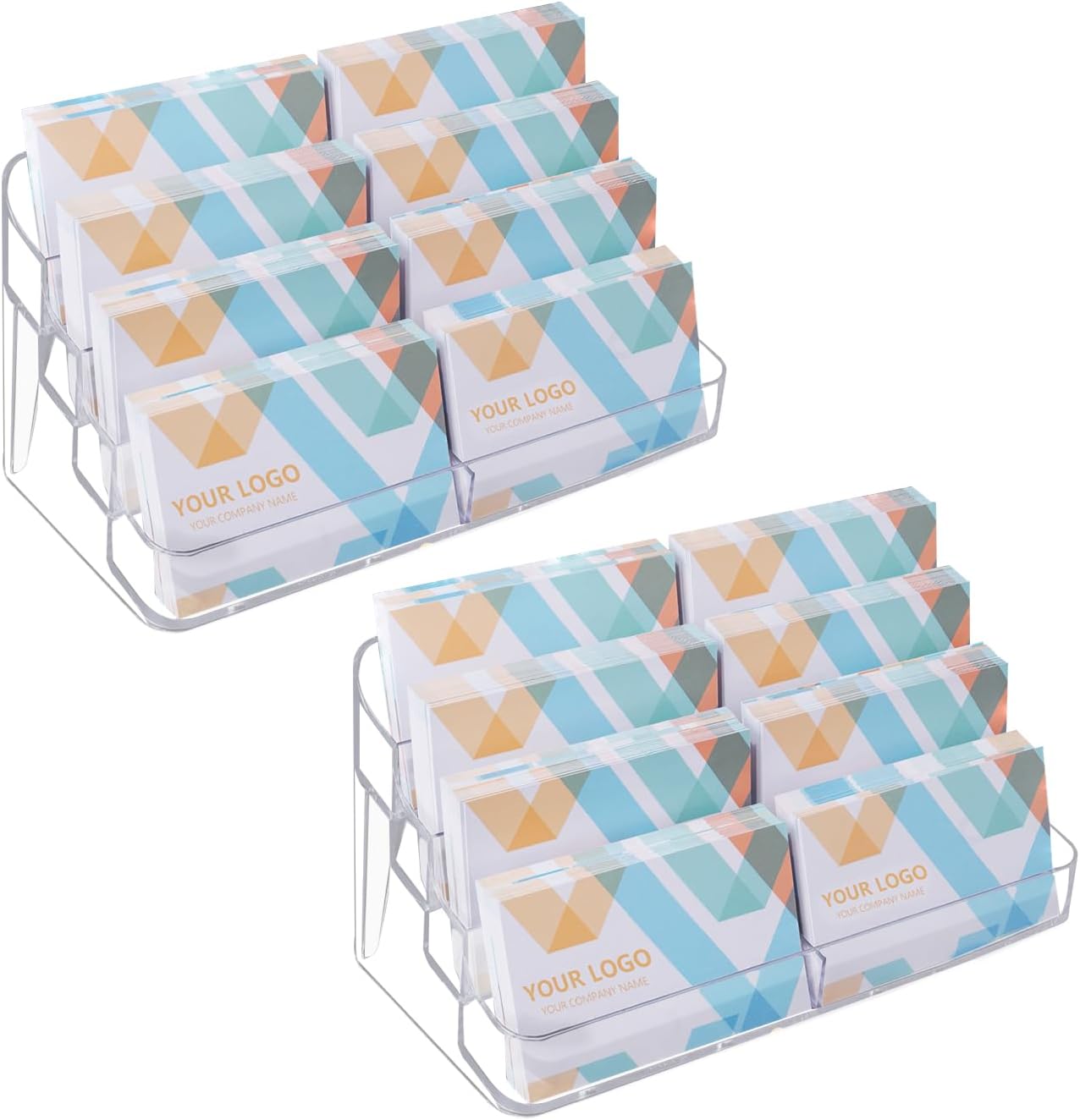 HSYMQ 2 Pack Plastic Business Card Holder for Desk, Clear Acrylic Business Card Organizer, 8 Pockets 4 Layers Business Card Display Stand for Office