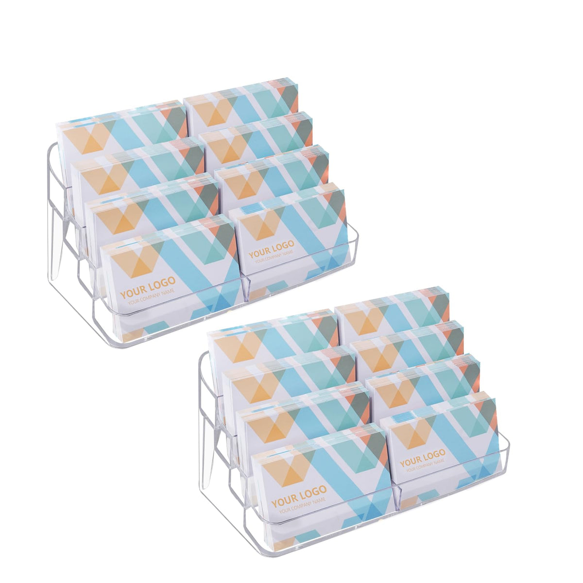 HSYMQ 2 Pack Plastic Business Card Holder for Desk, Clear Acrylic Business Card Organizer, 8 Pockets 4 Layers Business Card Display Stand for Office