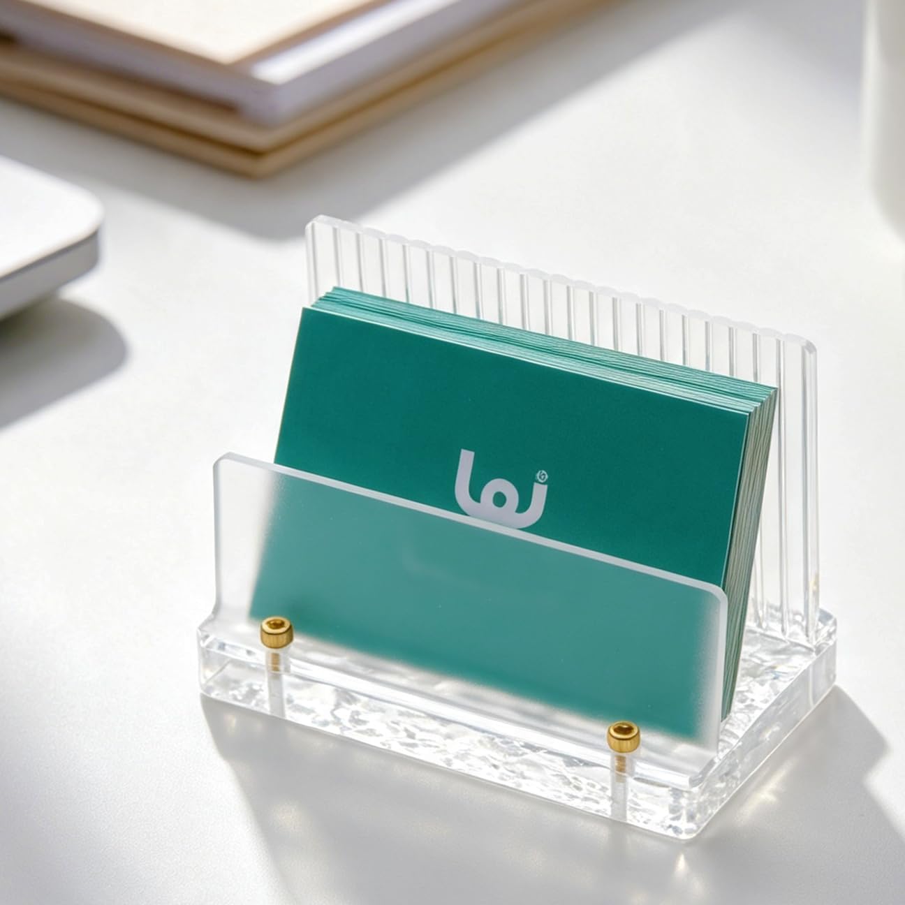 Business Card Holder for Desk, Acrylic Cards Display, Fits 80 Cards