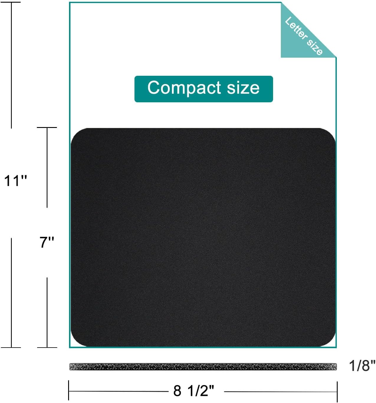 5 Pack Bulk Black Small Mouse Pad, Computer Mousepad for Desk, Compact Size