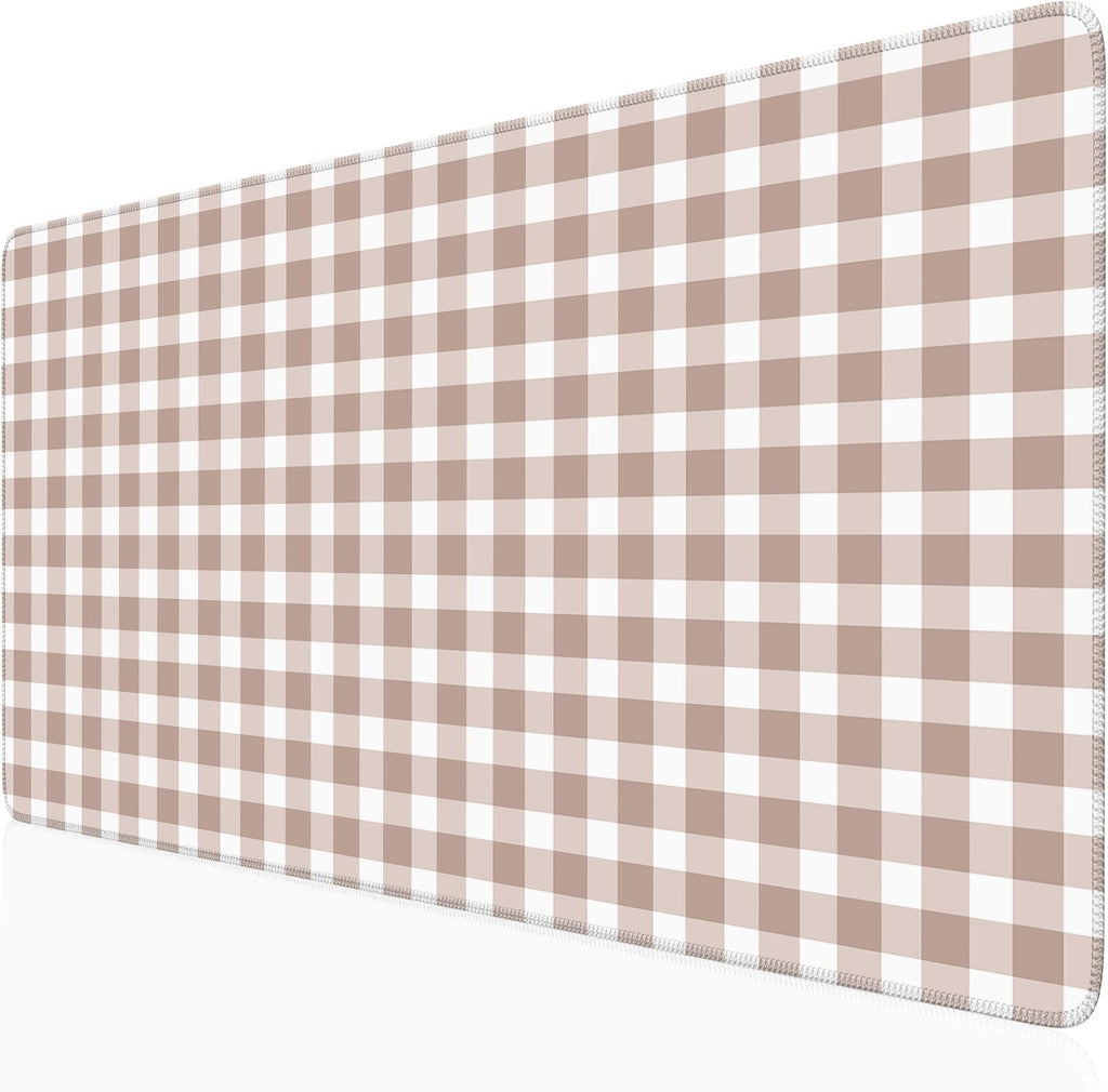 Checkered Desk Mat Cute Pink Pastel XXL Large Mouse Pad Aesthetic Boho Desk Pad with Stitched Edges, Office Decor Keyboard Pad Mouse Mat for Computer