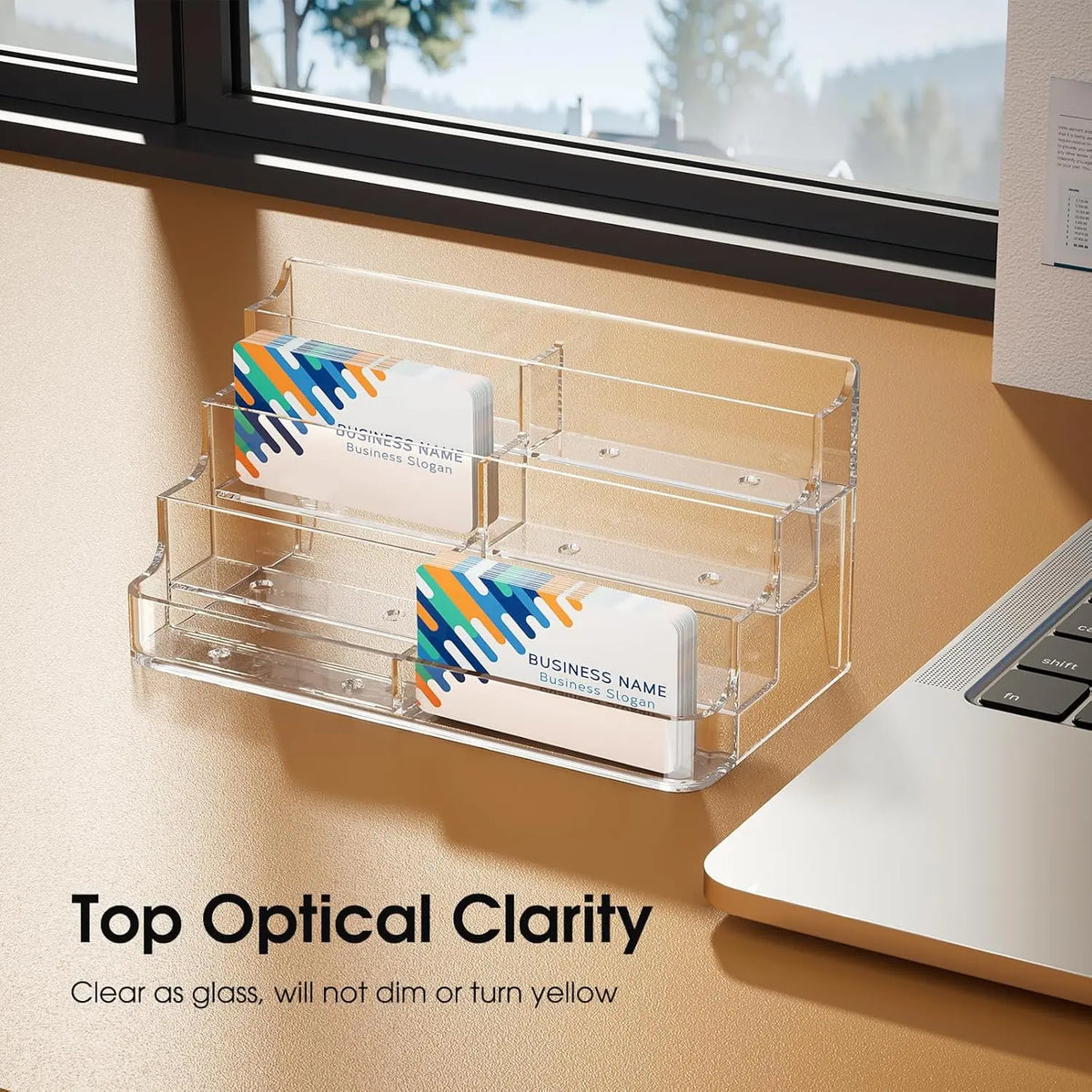 MaxGear 4-Tier Acrylic Business Card Holder - Freestanding Desk Organizer, Acrylic Stand Business Card Holders for Office Reception Countertop