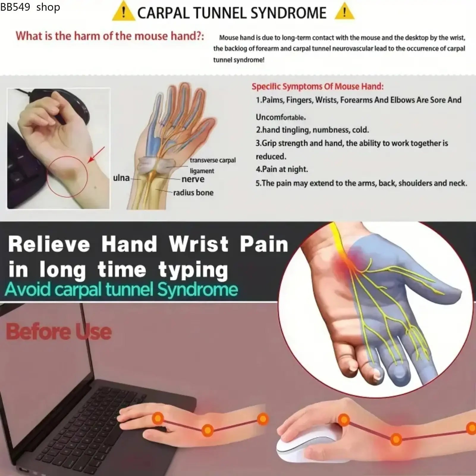 Ergonomic wrist rest mouse pad, with gel silicone wrist rest, ultra-soft and comfortable support, non-slip rubber base, suitable for office, gaming, laptops and desktops, Gaming accessory