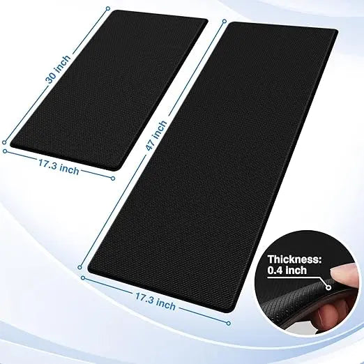 Kitchen Mats, 2PCS Kitchen Rugs, Cushioned Anti Fatigue Kitchen Mats for Floor, Non-Slip Standing Desk Mat, Waterproof  Office,17.3"×30"+17.3"×47",Black