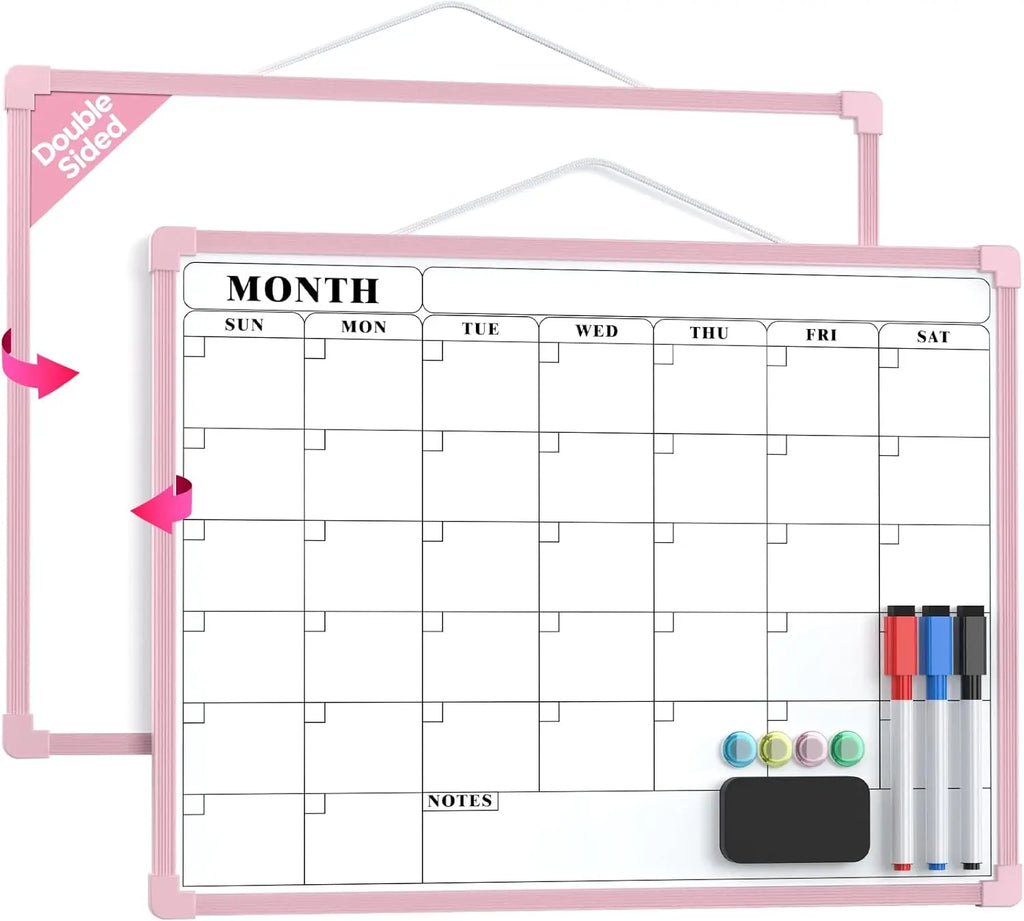MaxGear 16x12 In Double-Sided Dry Erase Monthly Calendar Board, Reusable Dry Erase Planner with Blank Note Side, Wall Calendar for home office school