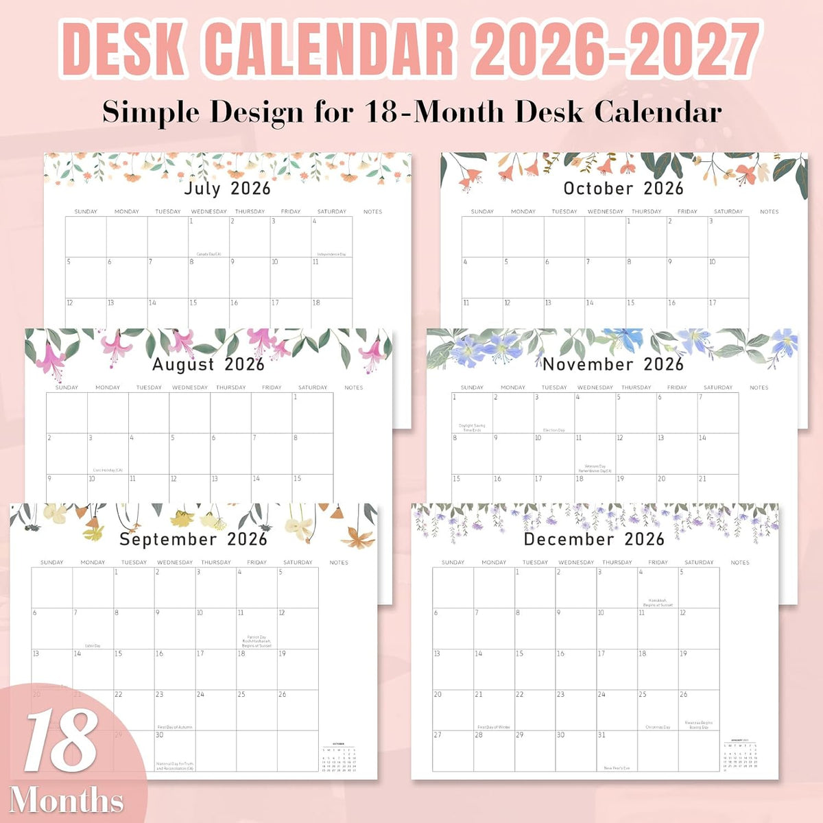 Desk Calendar 2026-2027 with Desktop Mat,22x17'' Large Desktop Pad Calendar