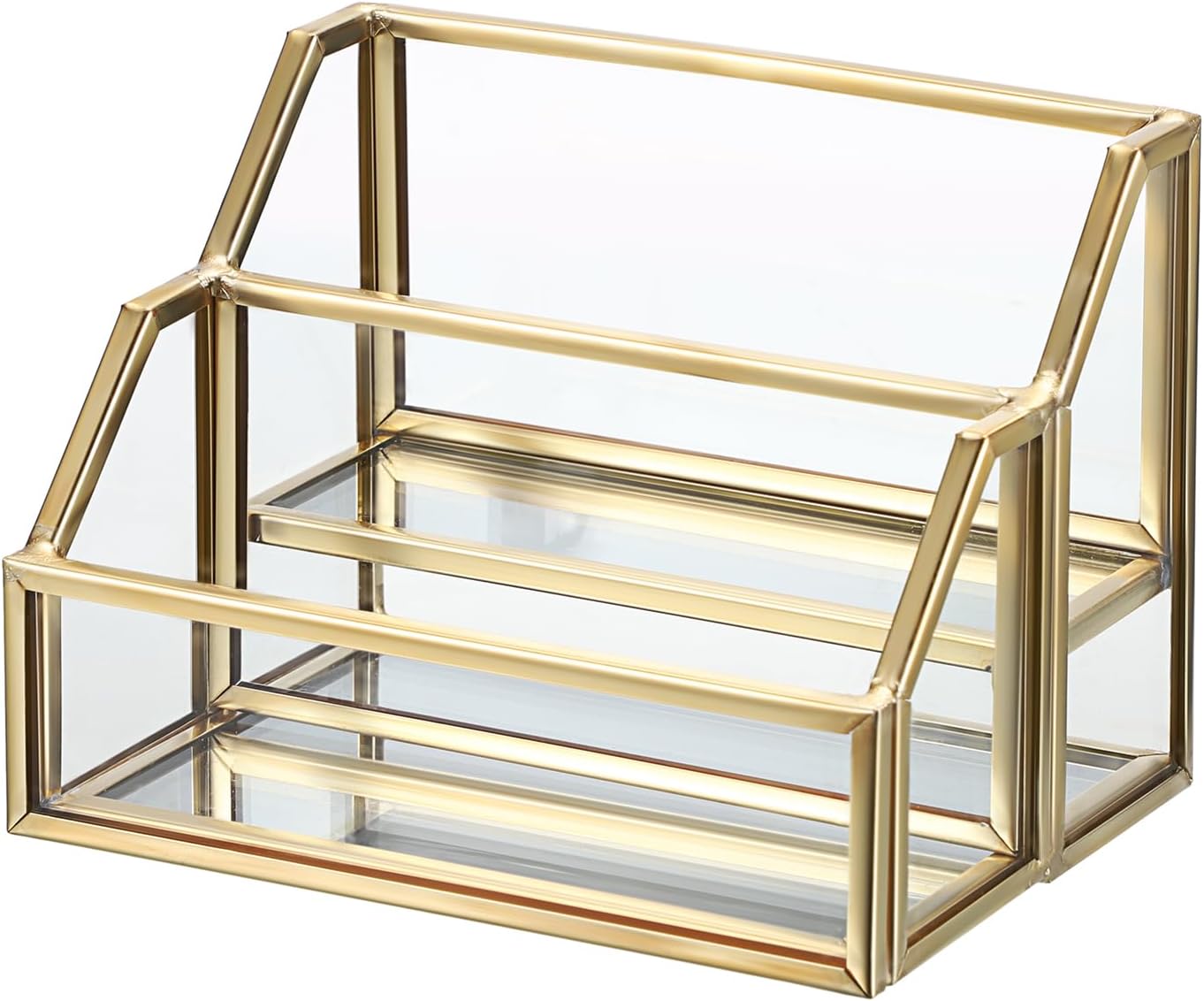 Hipiwe Glass Business Card Holder for Desk 2 Slots Gold Name Card Stand