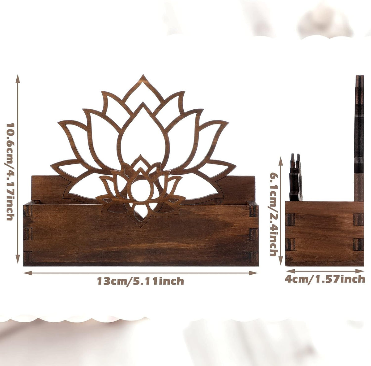 Qunclay 2 Pack Lotus Flower Business Card Holder, Wooden Decorative Business Card Holders for Desk Postcard Organizer Display Stand for Office Desktop(Dark Brown)