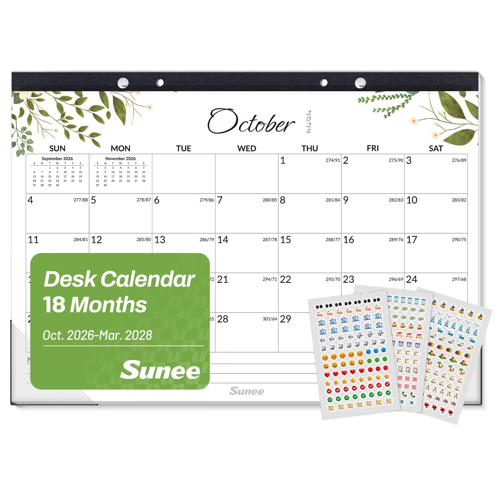 SUNEE Desk Calendar 2026-2027, 17" x 12", 18 Month Calendar Jul. 2026 - Dec. 2027, Calendar 2026-2027 With Notes, for Planning, Organizing in Family, School or Office, Cute