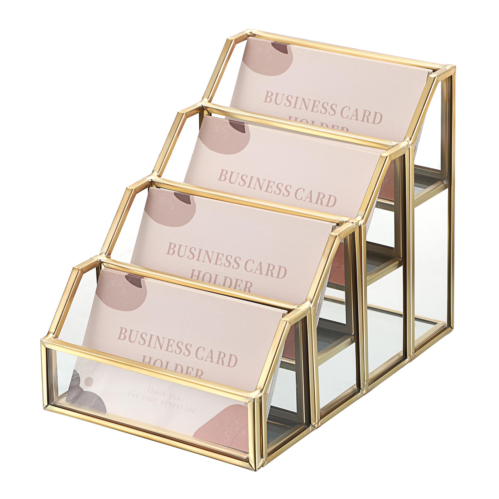 Hipiwe Glass Business Card Holder for Desk 2 Slots Gold Name Card Stand