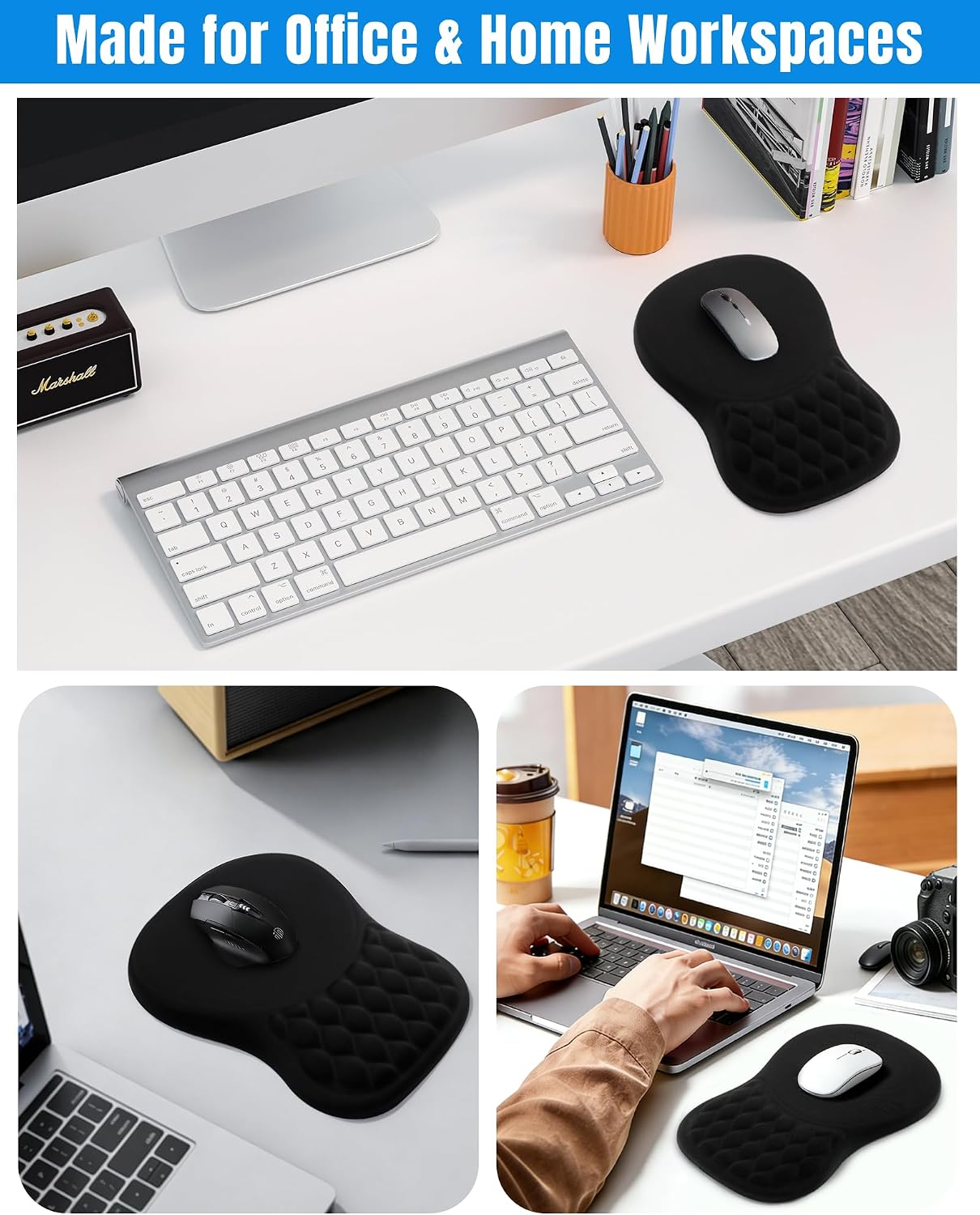 Ergonomic Mouse Pad with Sloped Memory Foam Wrist Rest (Black)