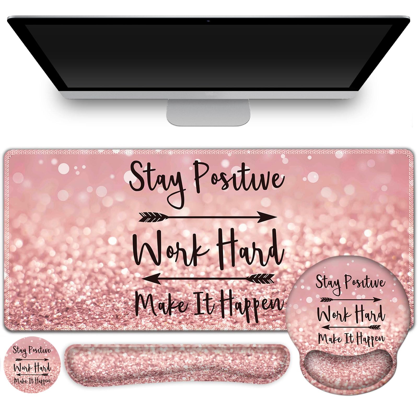 Gaming Mouse Pad Large Desk Mat, Cute Purple Marble Rose Desk Pad Protector