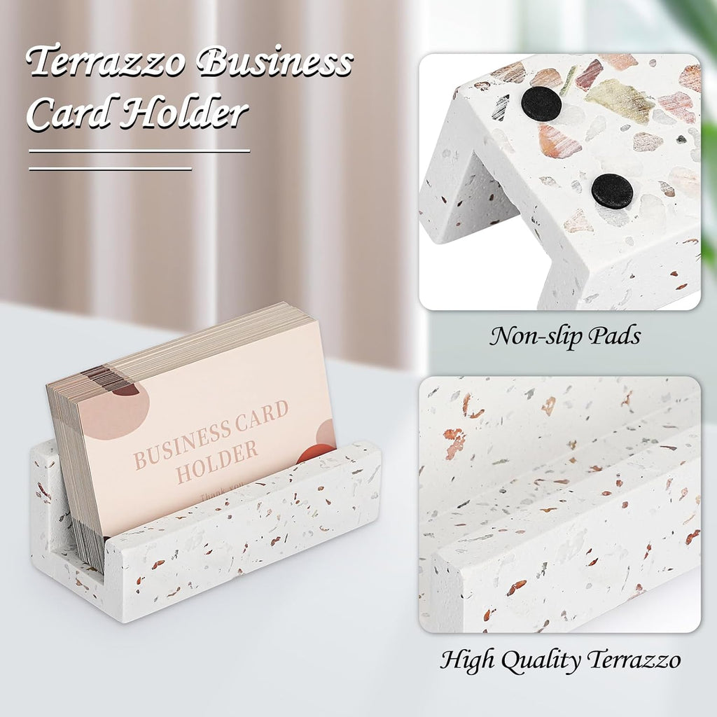 Hipiwe Business Card Holder for Desk Terrazzo Business Card Display Stand